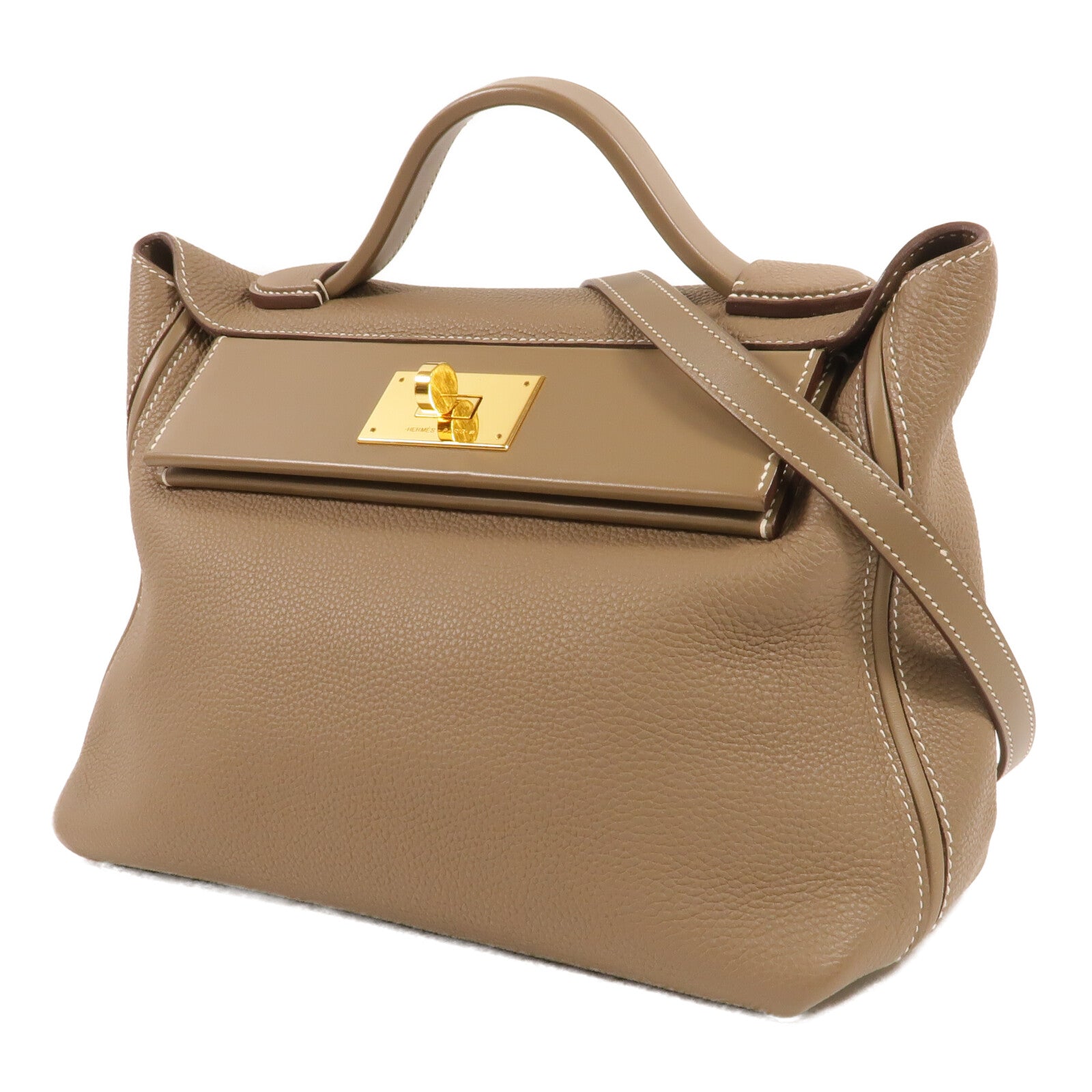 HERMES Clemence皮革24/24 29cm手挽肩背兩用袋Etoupe