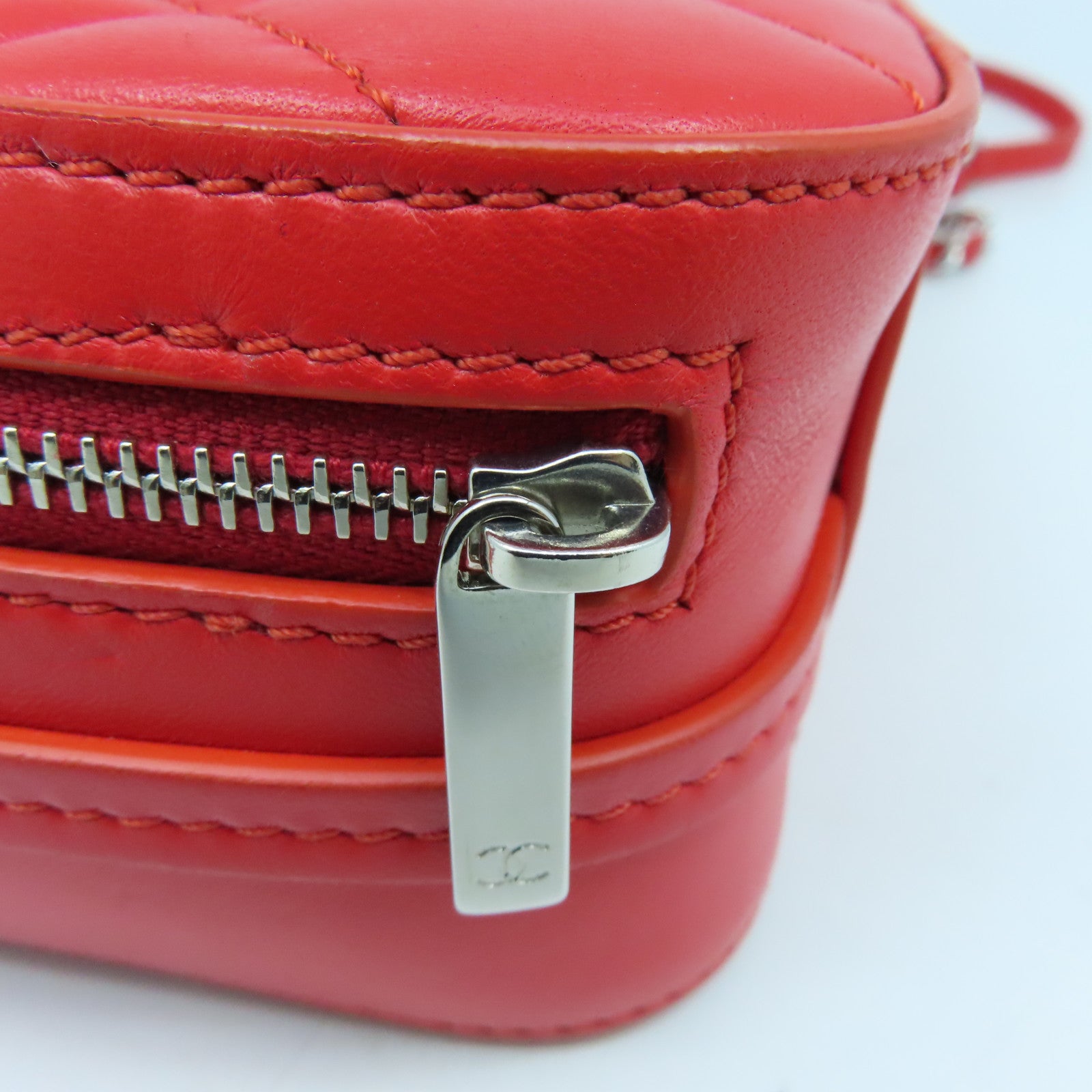 CHANEL 菱格Chain Shoulder Bag銀扣鏈帶肩背袋紅色
