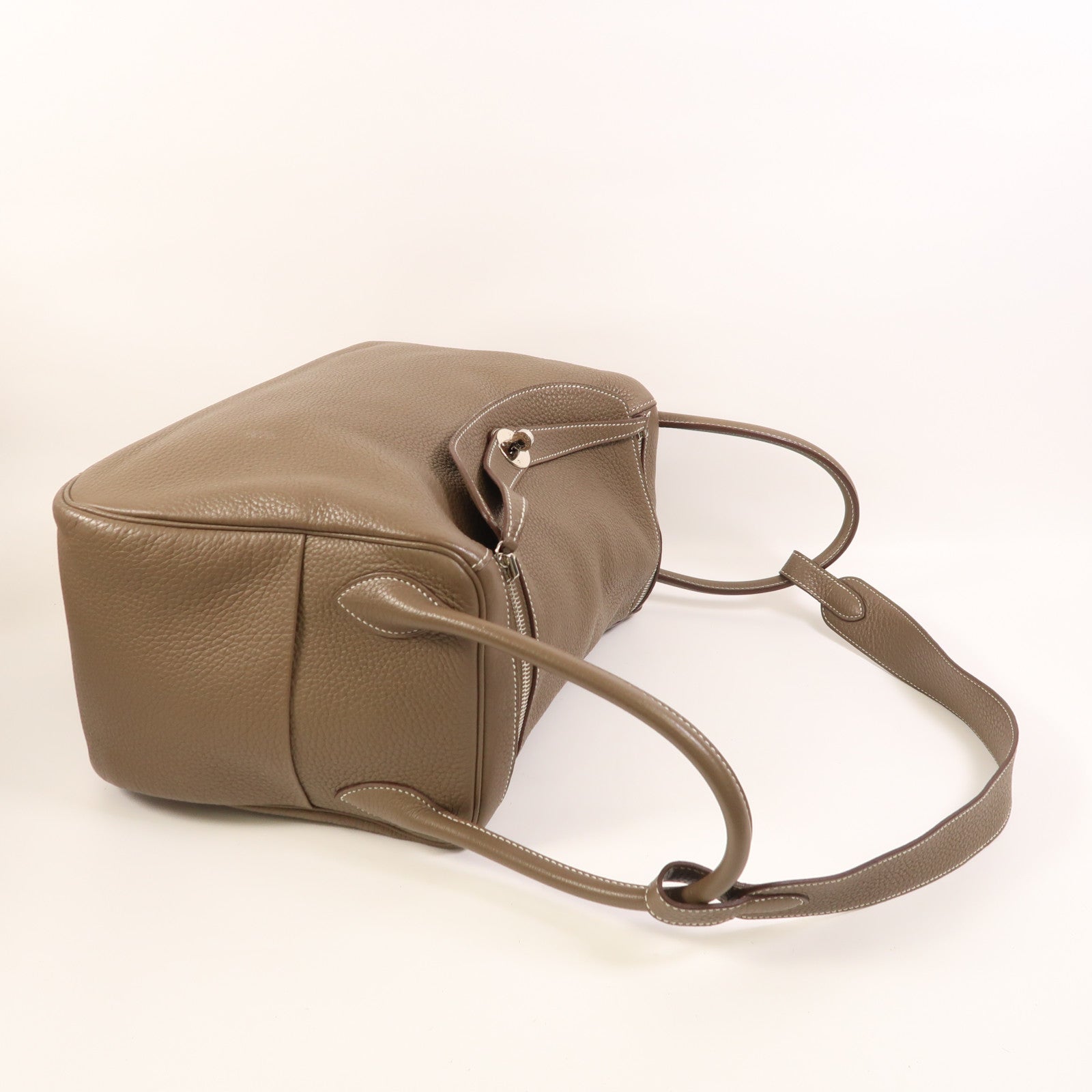 HERMES Clemence皮革Lindy 34銀扣手挽肩背兩用袋Etoupe