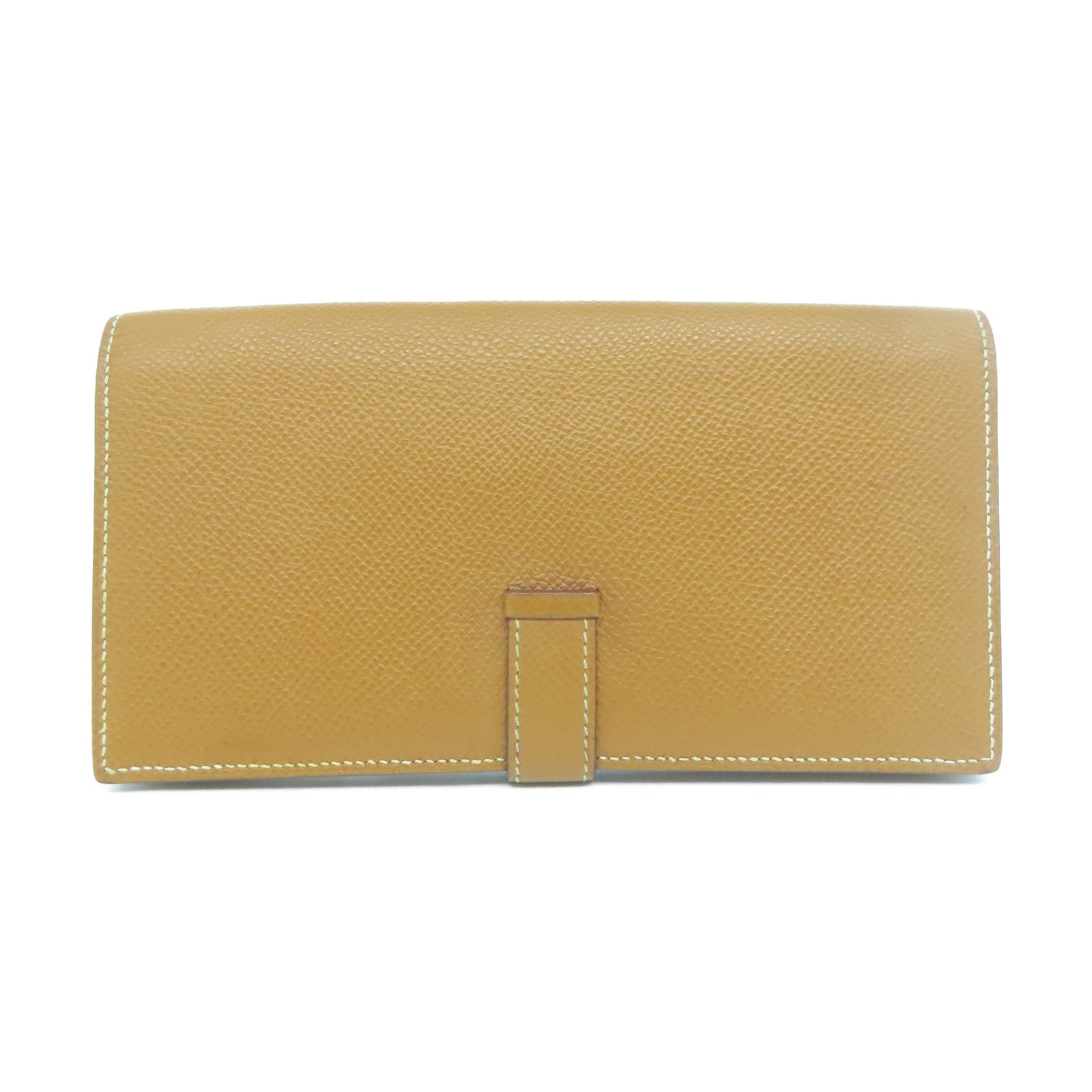 HERMES 【清倉大減價】Epsom皮革Bearn bi-fold銀扣長錢包Gold金色/經典駝色