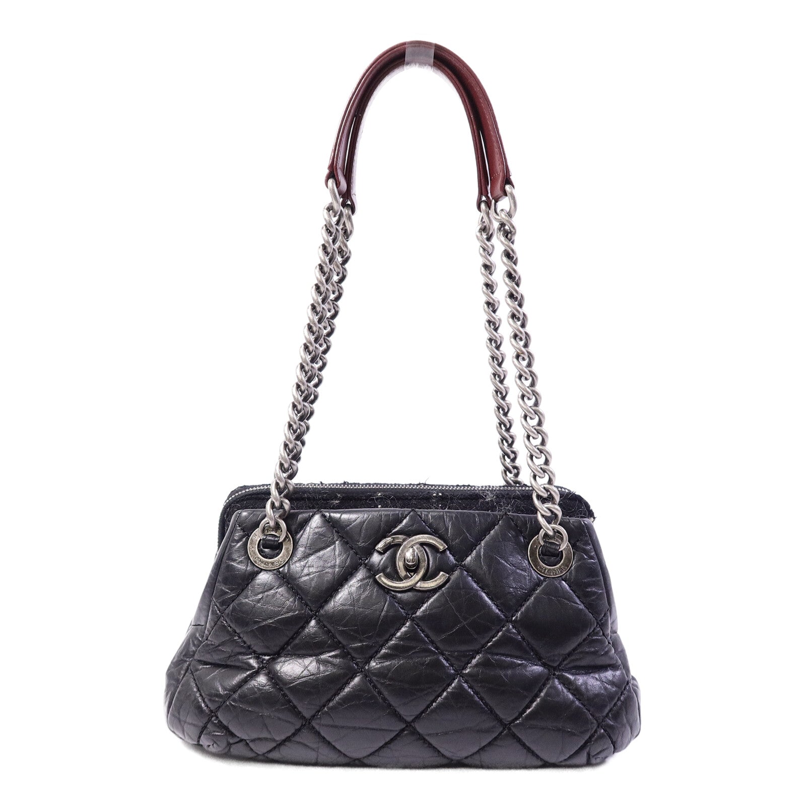 CHANEL Tweed/牛皮皮革Chain Shoulder Bag鏈帶肩背袋