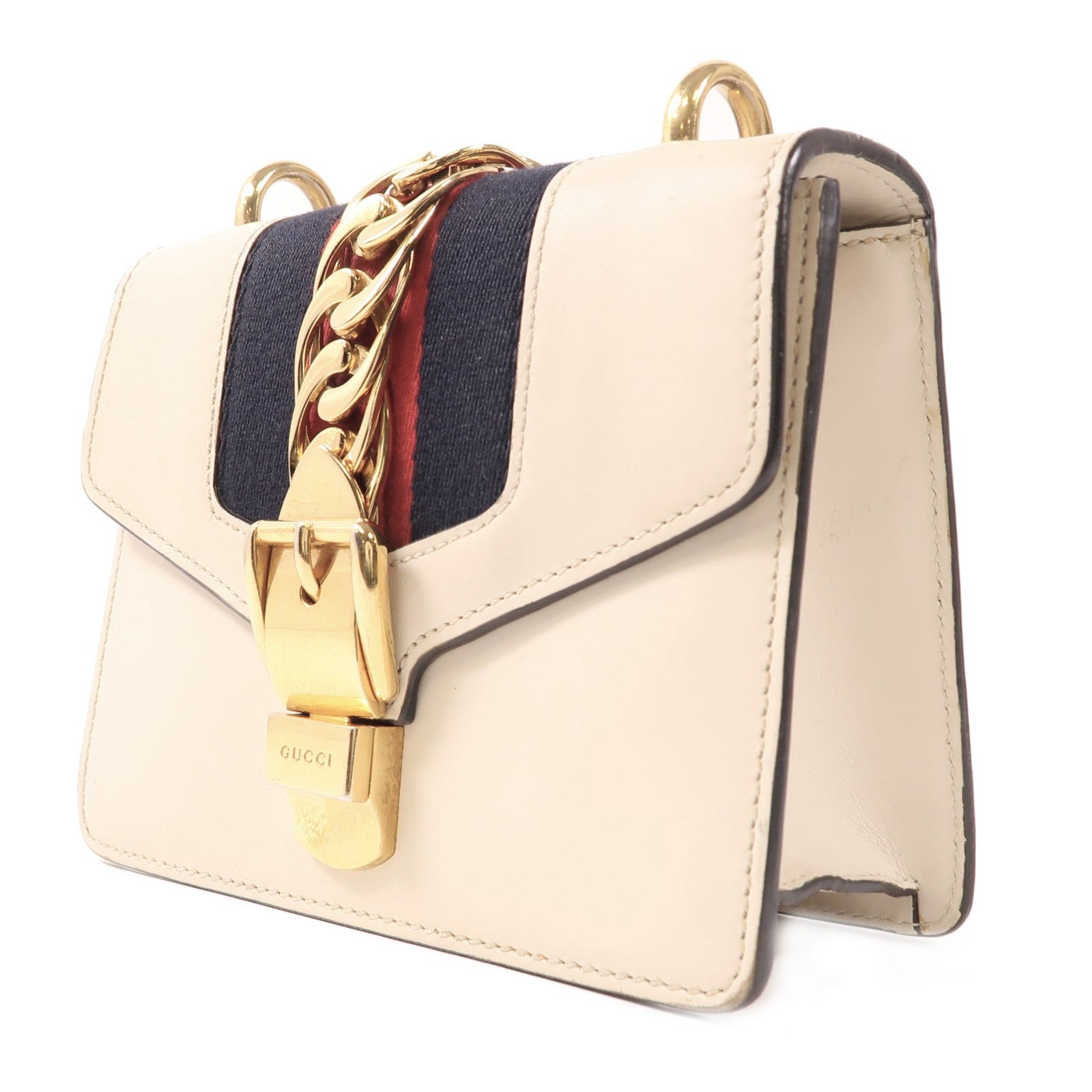 GUCCI 【激減優惠】牛皮皮革Sylvie金扣鏈帶肩背袋