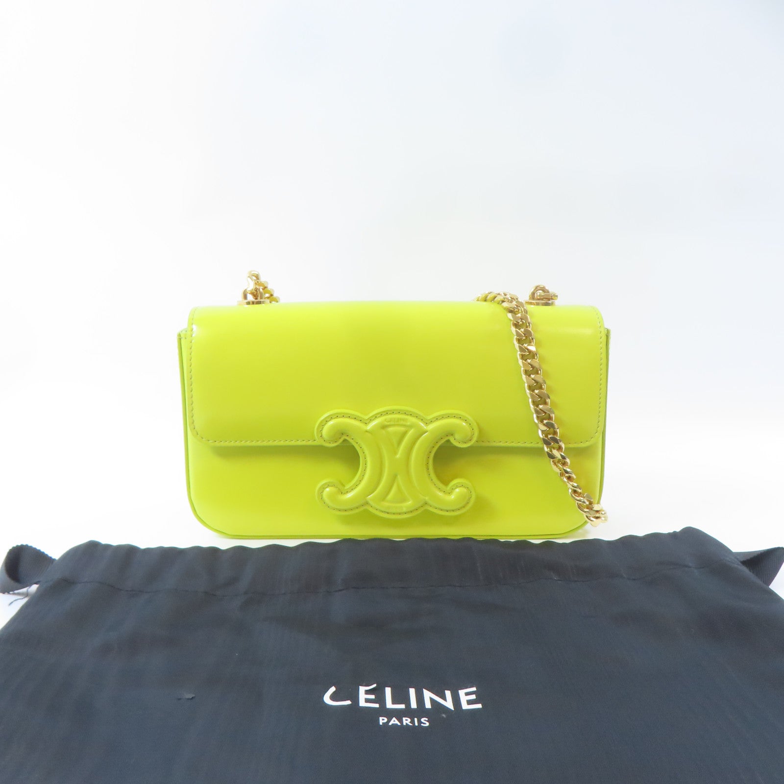 CELINE 【激減優惠】牛皮皮革Triomphe Bag金扣鏈帶肩背袋黃色