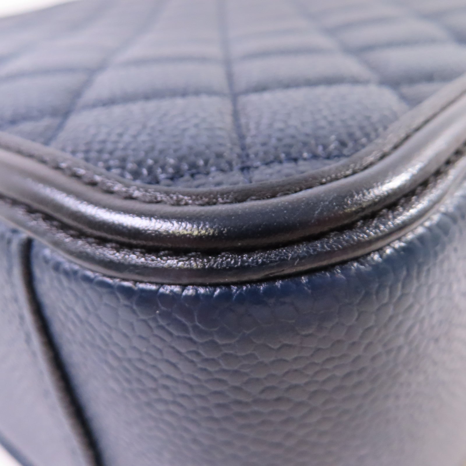 CHANEL 【激減優惠】菱格Caviar皮革Filigree Vanity Case 2Way Shoulder Bag金扣鏈帶手挽肩背兩用袋寶藍色/黑色
