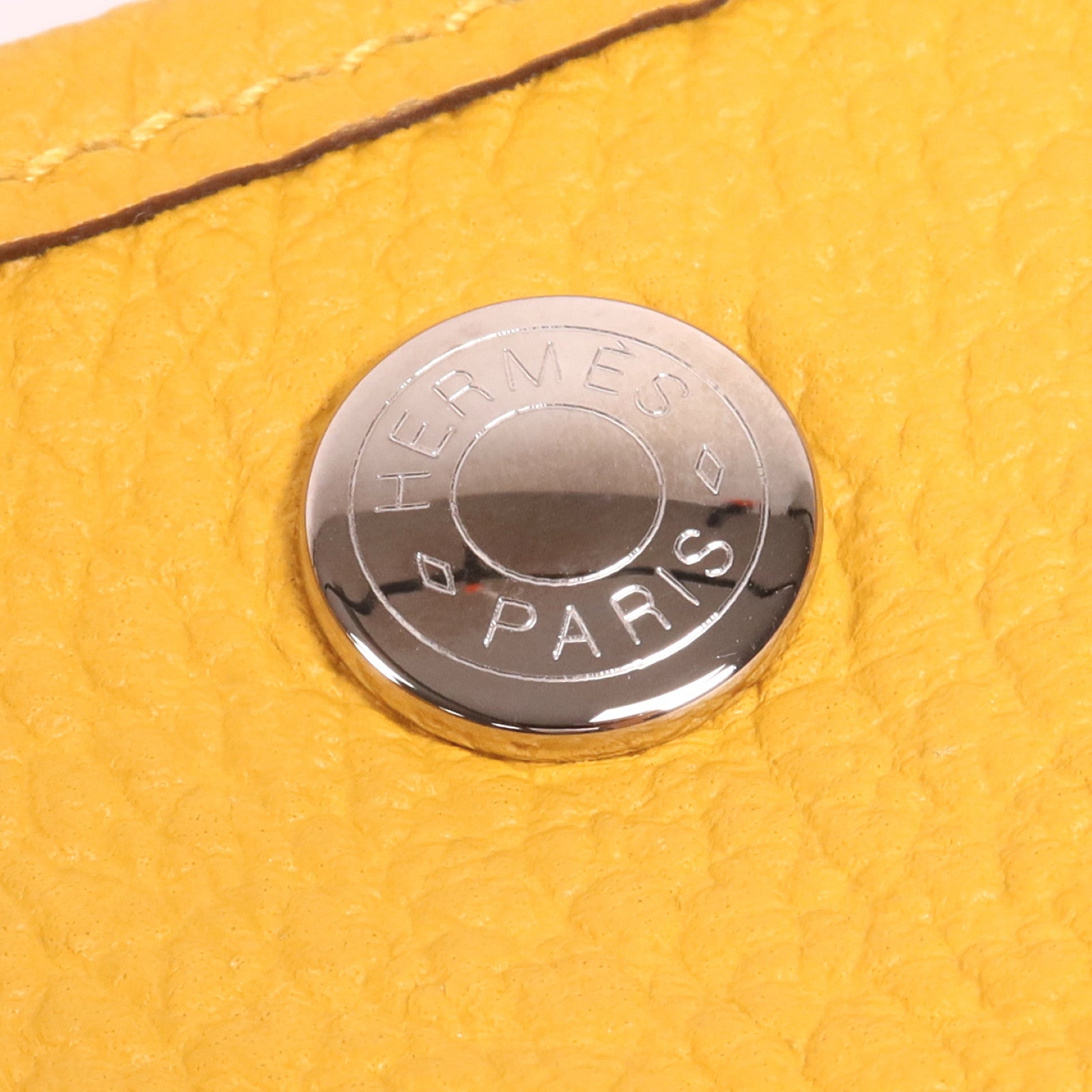 HERMES Country皮革Garden Party PM銀扣手挽袋Jaune Ambre