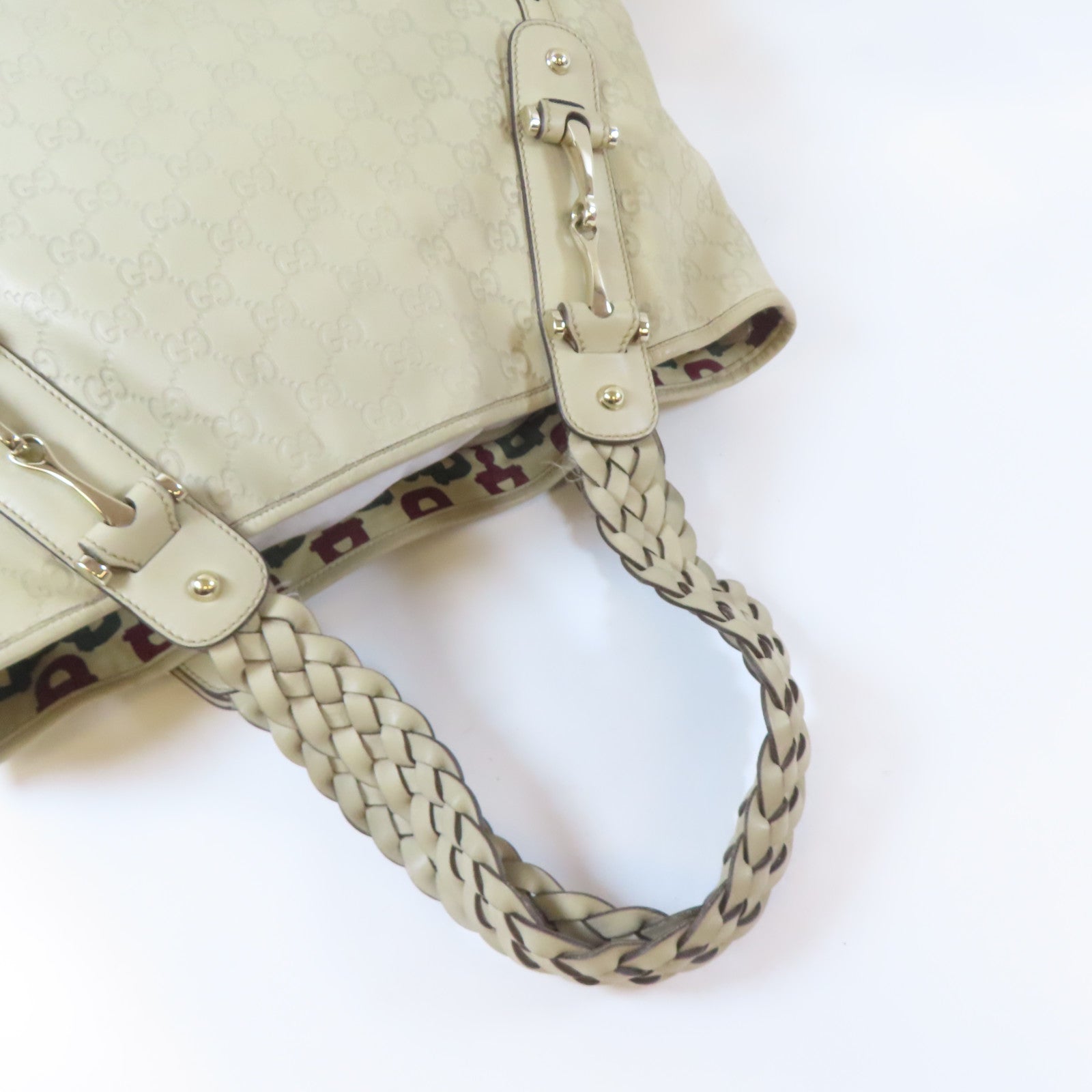 GUCCI 【清倉大減價】牛皮皮革Shoulder Bag銀扣肩背袋白色