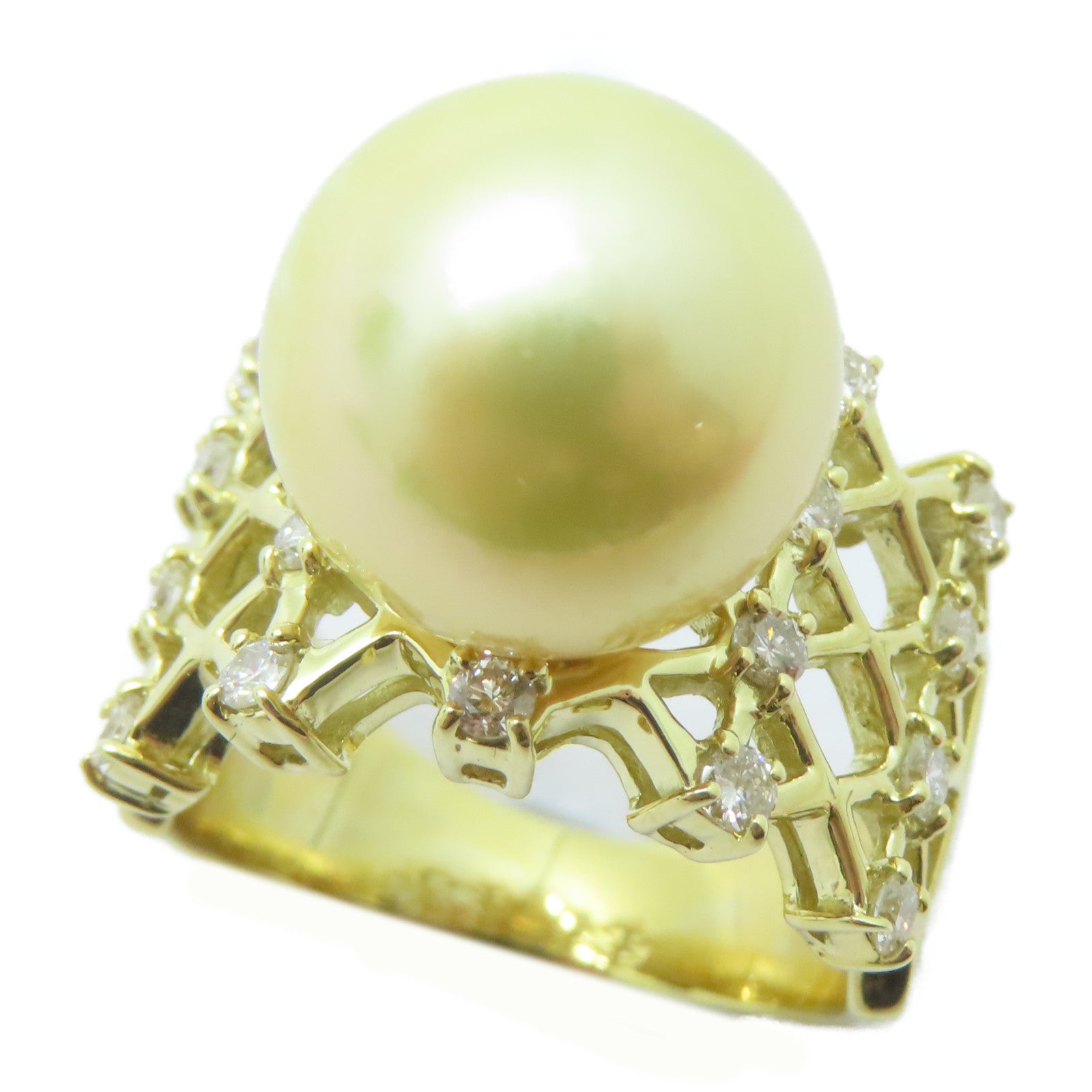 JEWELRY 18K黃金Pearl Ring 珍珠12.2mm/0.45ct鑽石戒指US#6