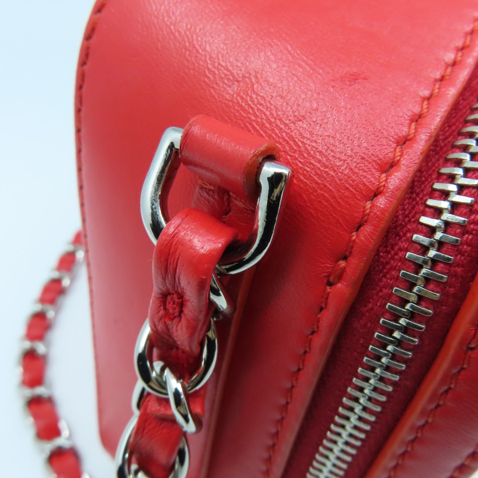 CHANEL 菱格Chain Shoulder Bag銀扣鏈帶肩背袋紅色