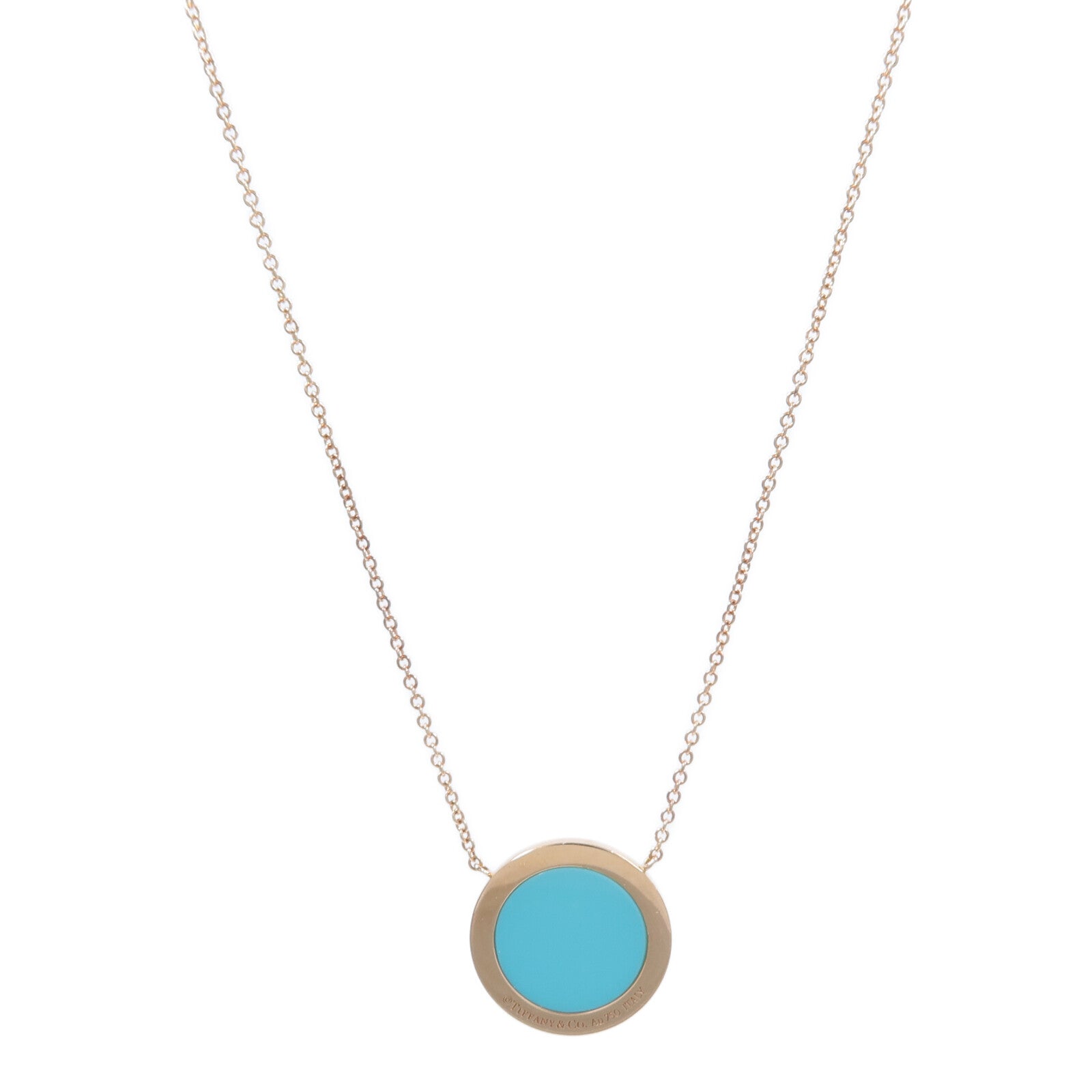 TIFFANY＆CO 18K玫瑰金T Diamond Turquoise Circle Necklace鑽石/綠松石項鍊