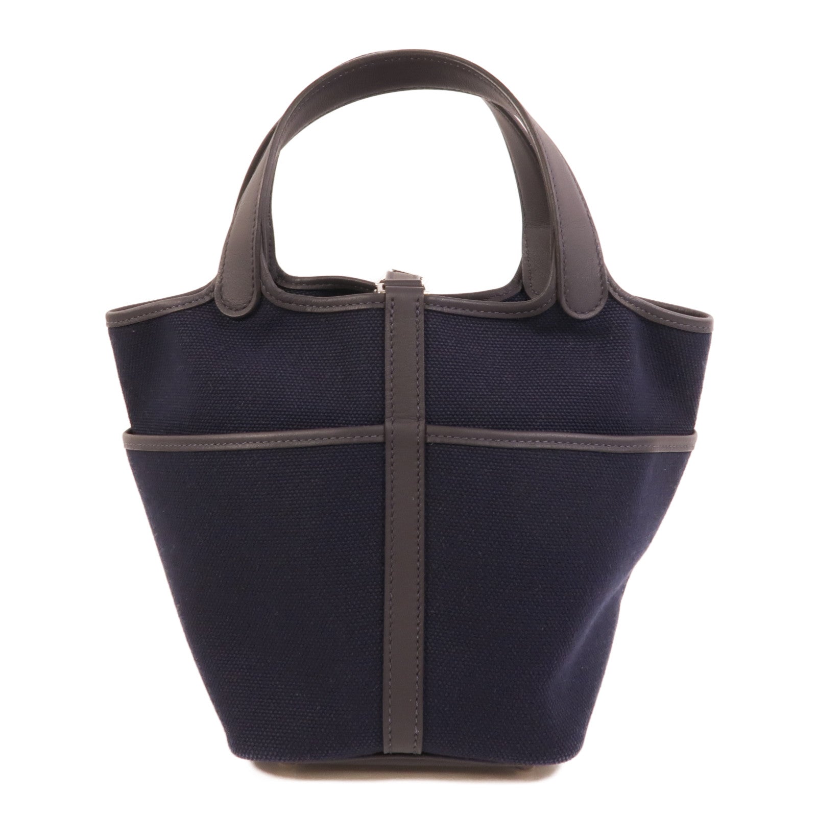 HERMES 帆布/皮革Picotin Cargo PM手挽袋Bleu Marine