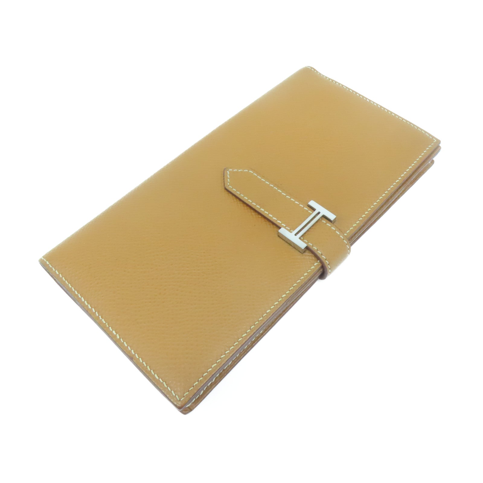 HERMES 【清倉大減價】Epsom皮革Bearn bi-fold銀扣長錢包Gold金色/經典駝色