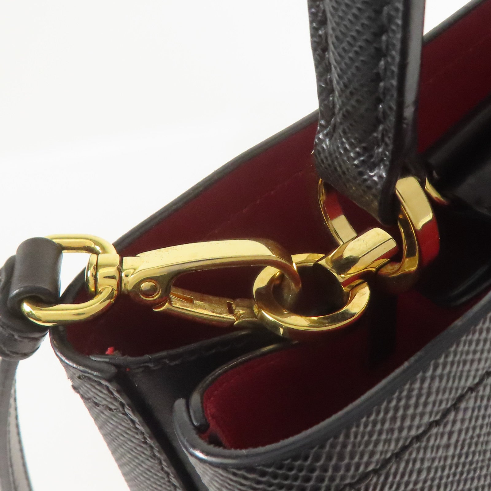 PRADA Saffiano皮革Panier金扣手挽肩背兩用袋
