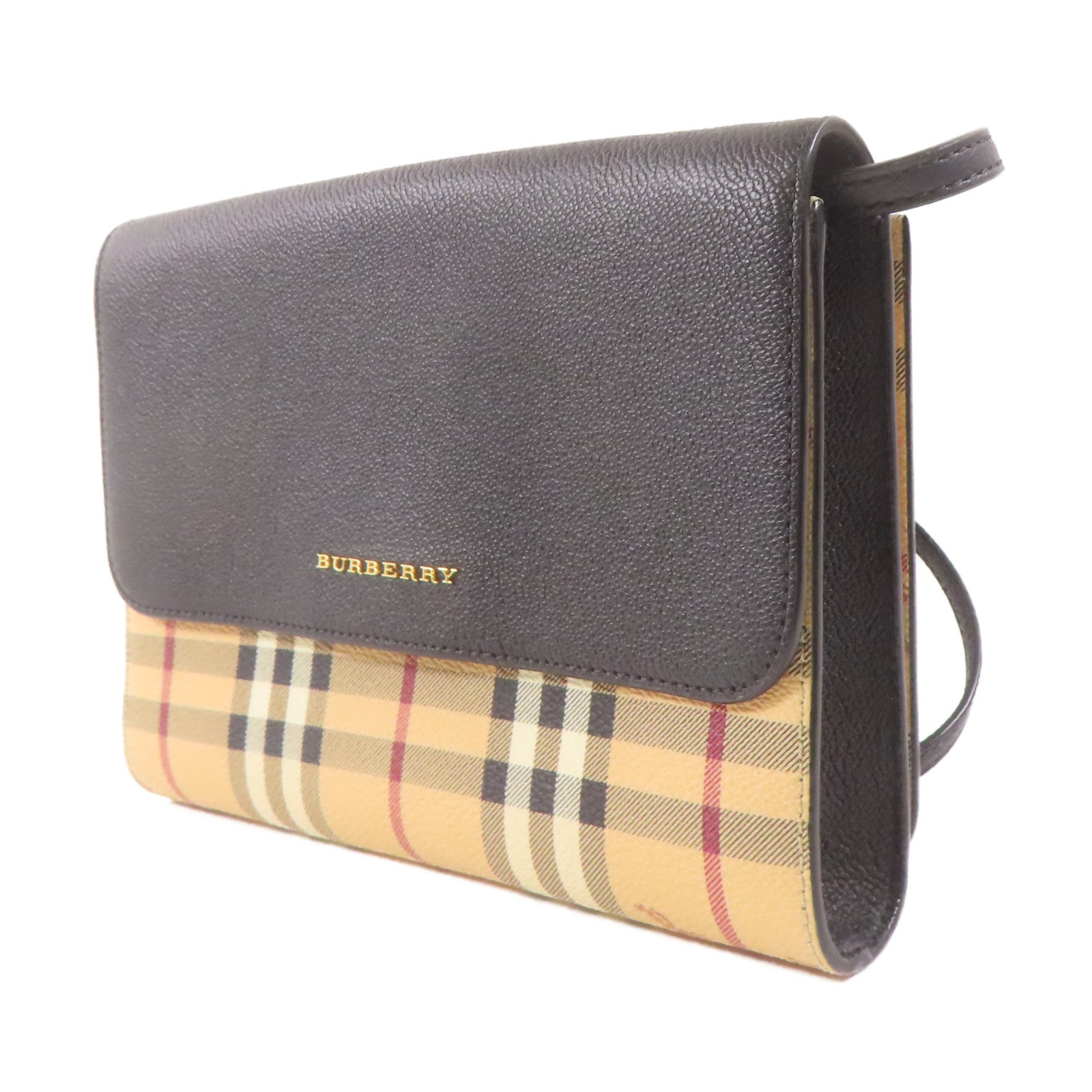 BURBERRY 塗層帆布Shoulder Bag金扣肩背袋黑色/米色