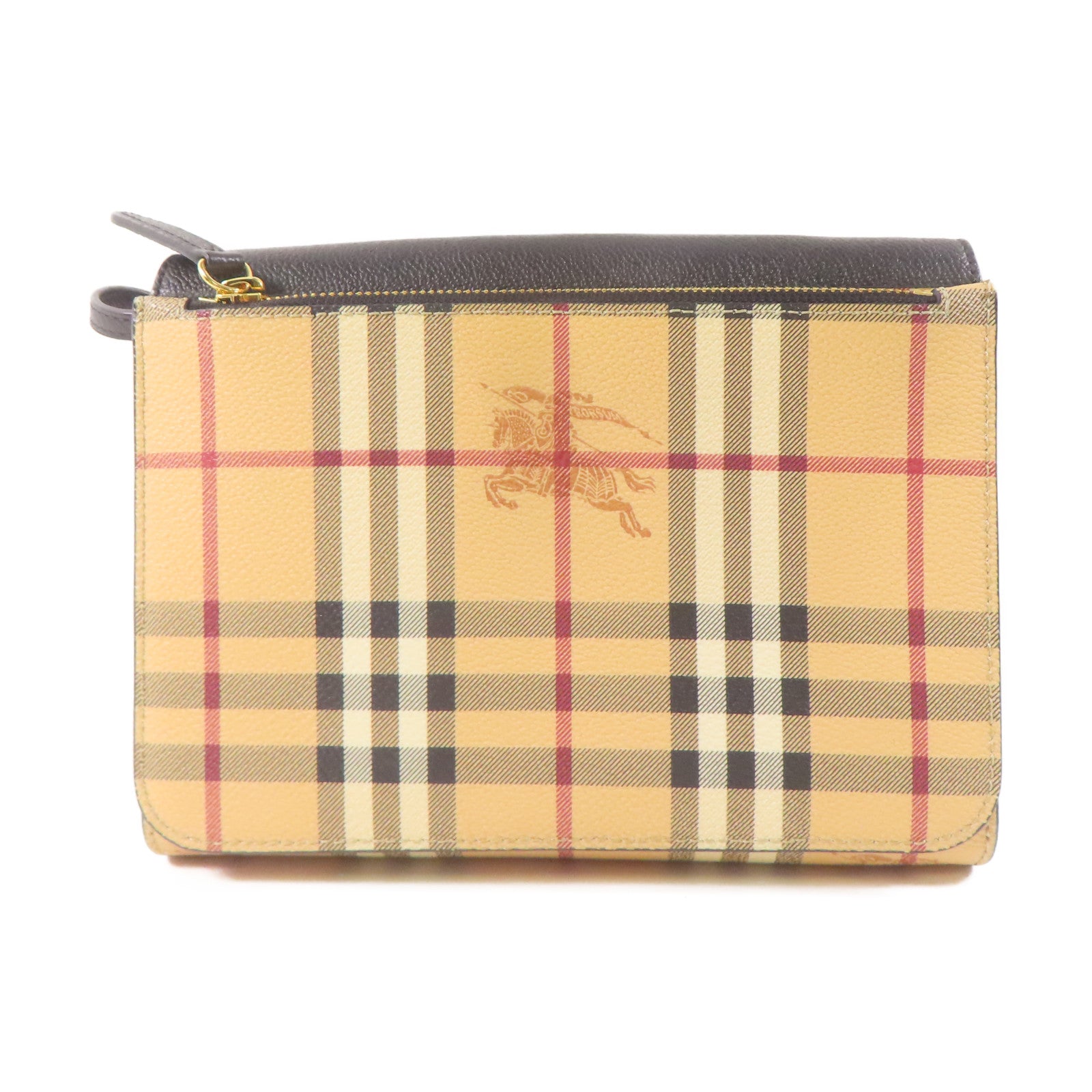 BURBERRY 塗層帆布Shoulder Bag金扣肩背袋黑色/米色