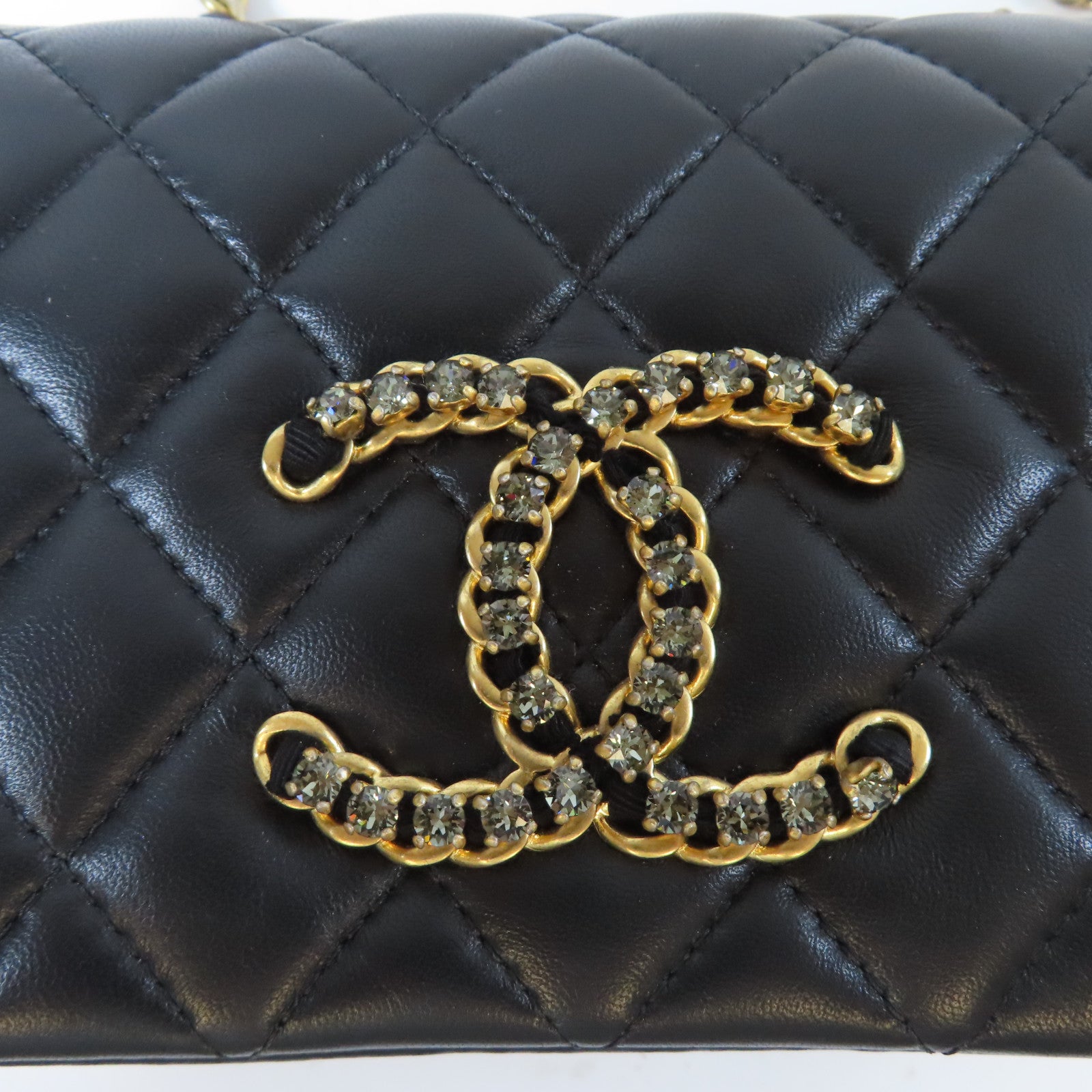 CHANEL 菱格羊皮皮革Mini Flap Bag金扣鏈帶肩背袋黑色