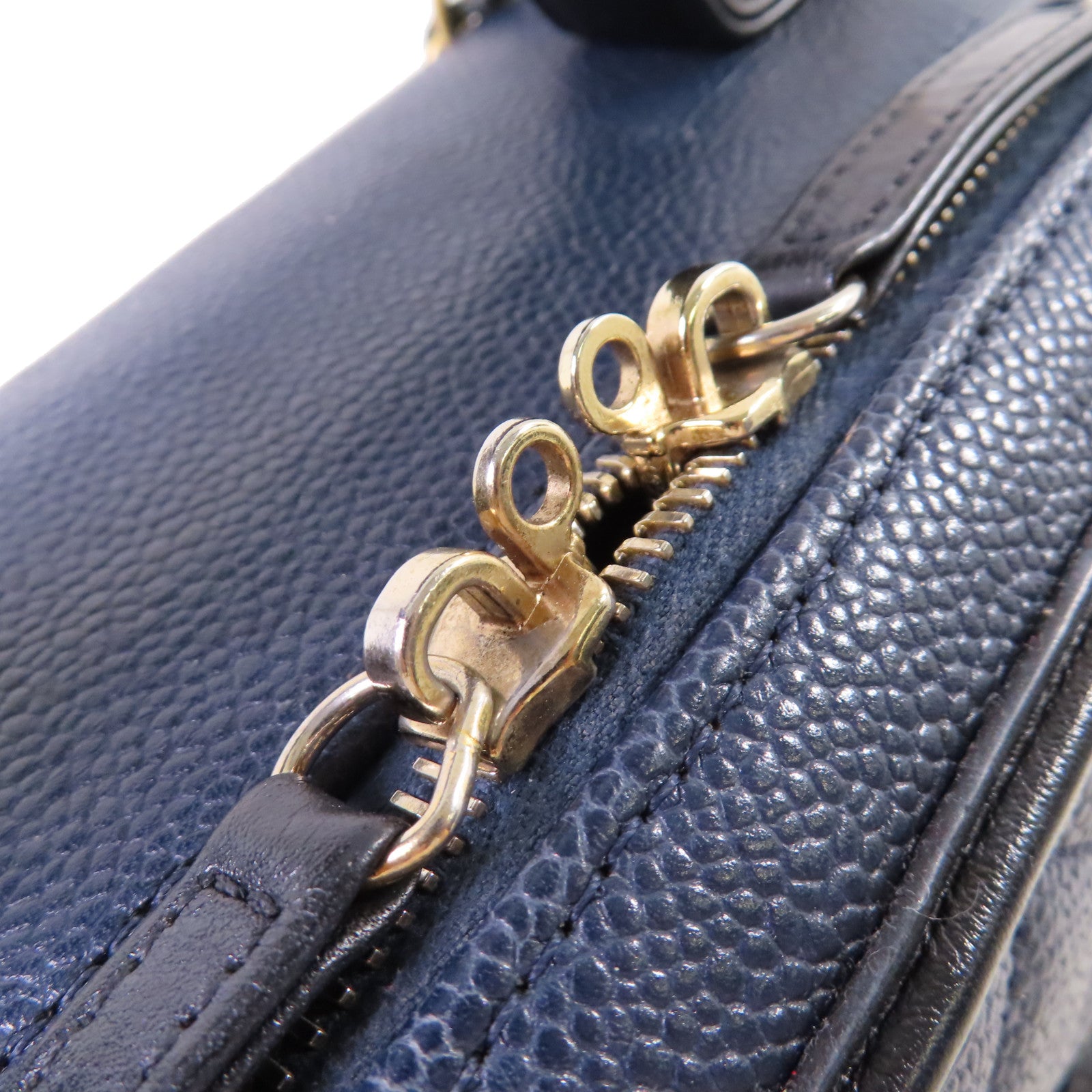 CHANEL 【激減優惠】菱格Caviar皮革Filigree Vanity Case 2Way Shoulder Bag金扣鏈帶手挽肩背兩用袋寶藍色/黑色