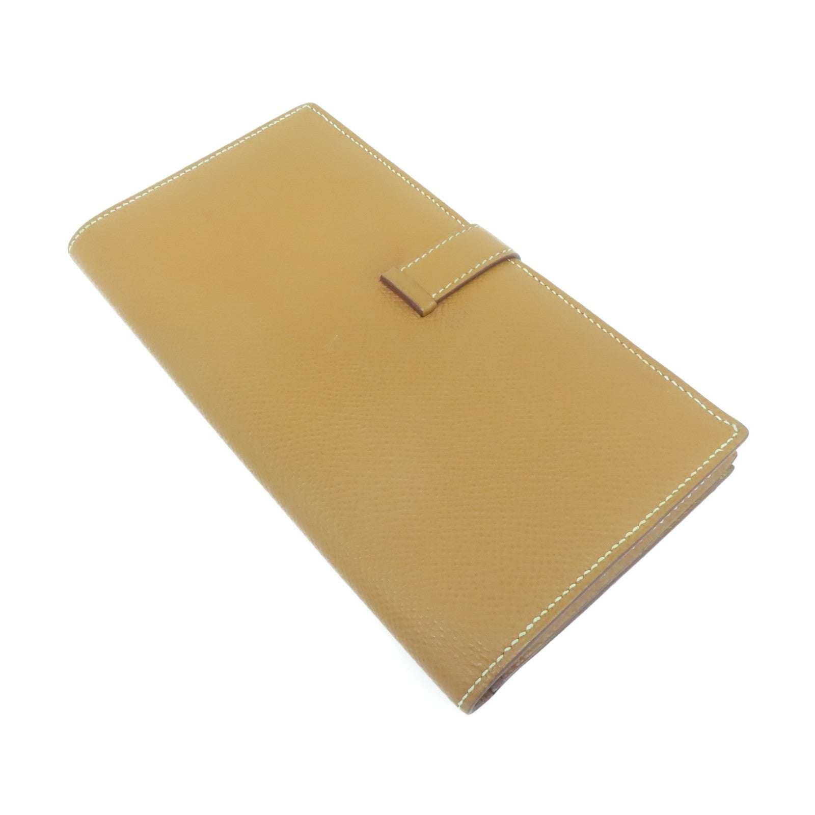 HERMES 【清倉大減價】Epsom皮革Bearn bi-fold銀扣長錢包Gold金色/經典駝色
