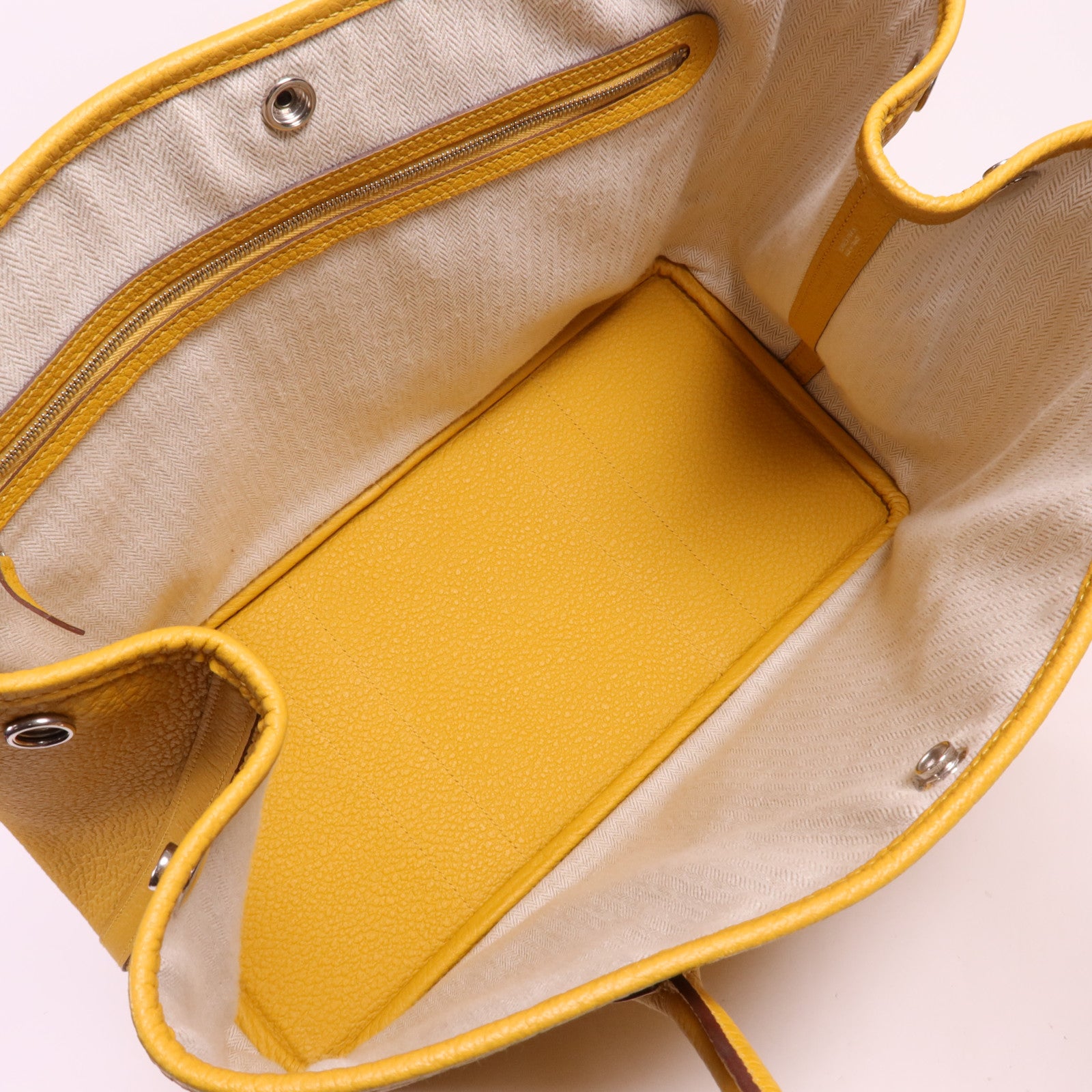 HERMES Country皮革Garden Party PM銀扣手挽袋Jaune Ambre