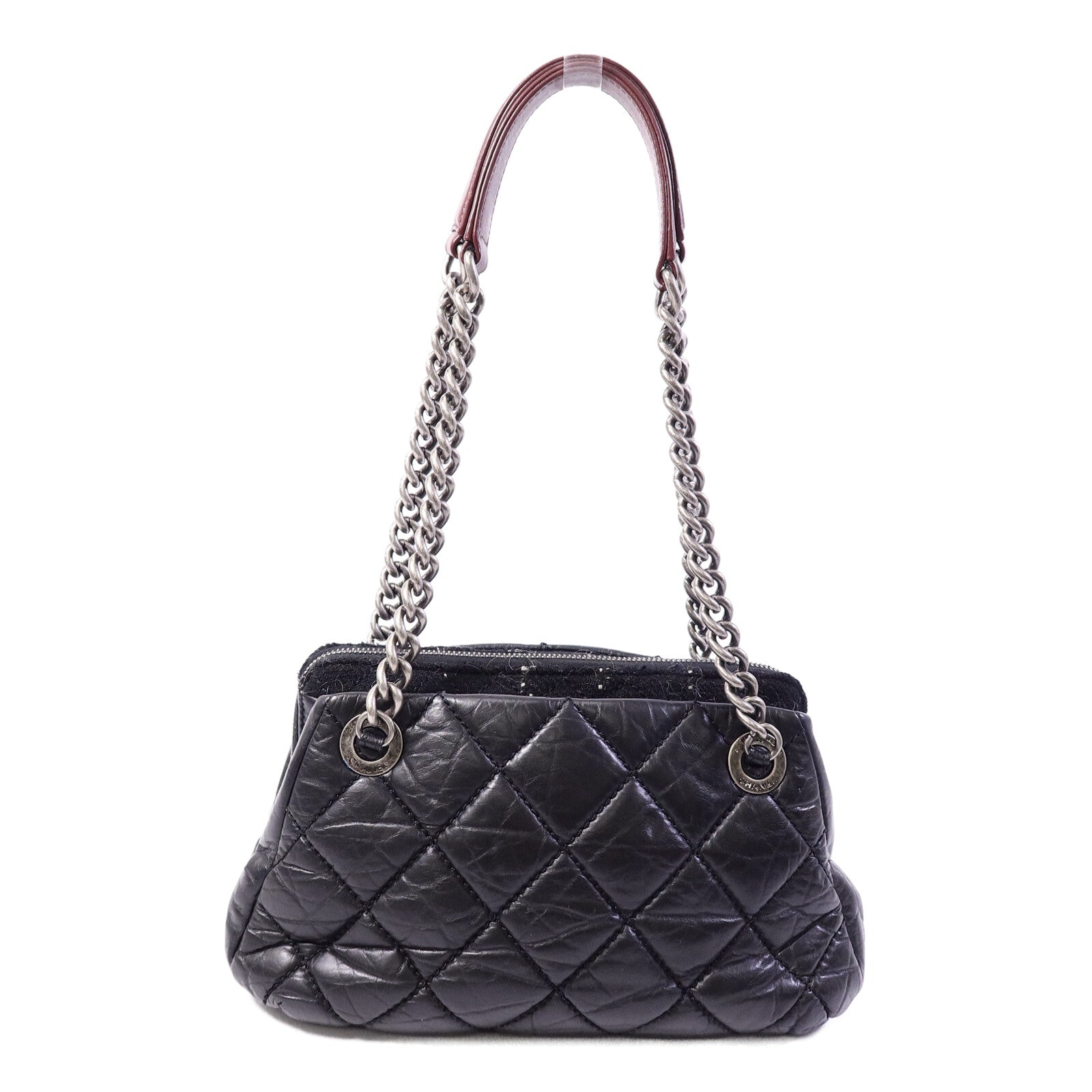 CHANEL Tweed/牛皮皮革Chain Shoulder Bag鏈帶肩背袋