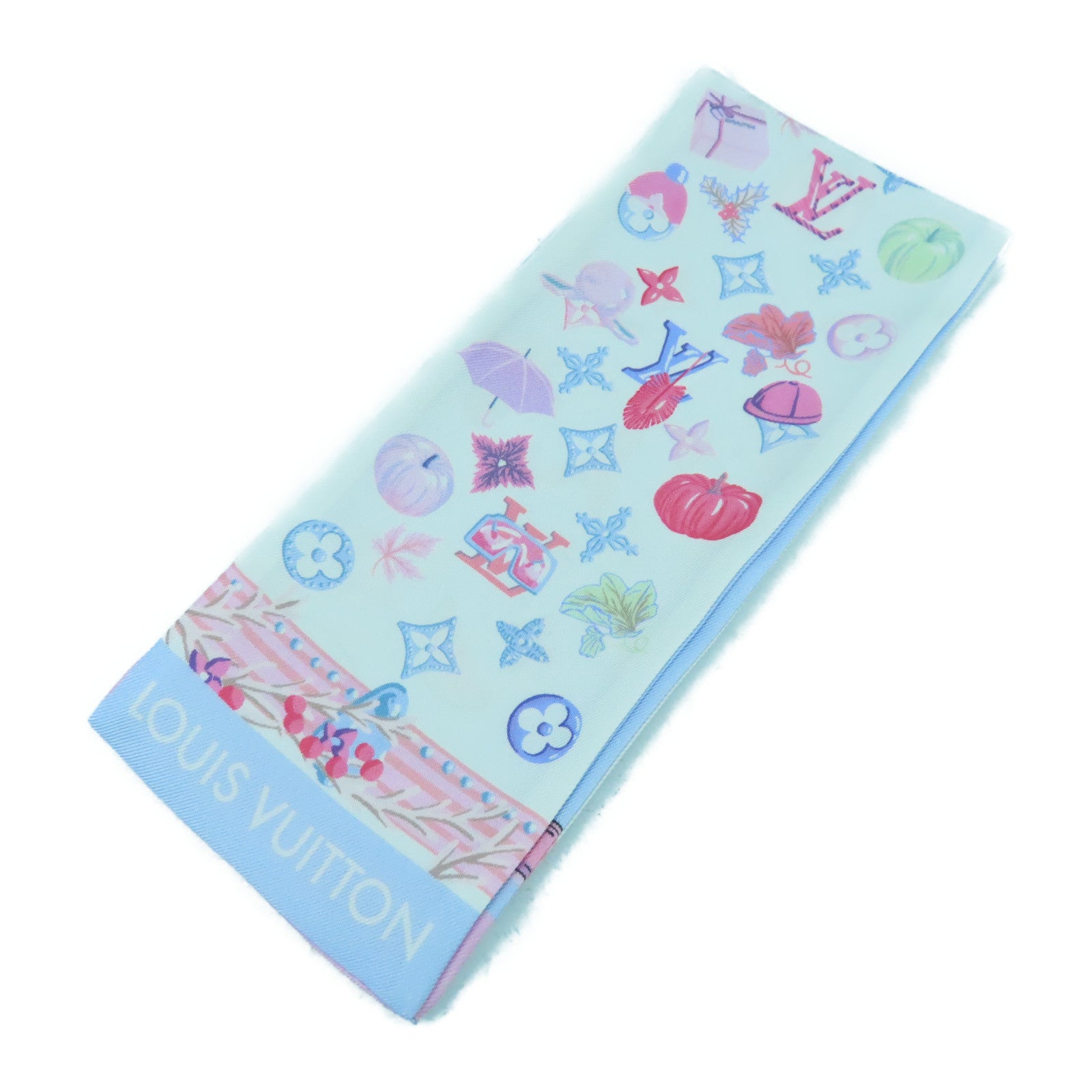 LOUIS VUITTON 【激減優惠】絲質Summer Winter Bandeau Scarf圍巾白色/淺藍色/粉紅色