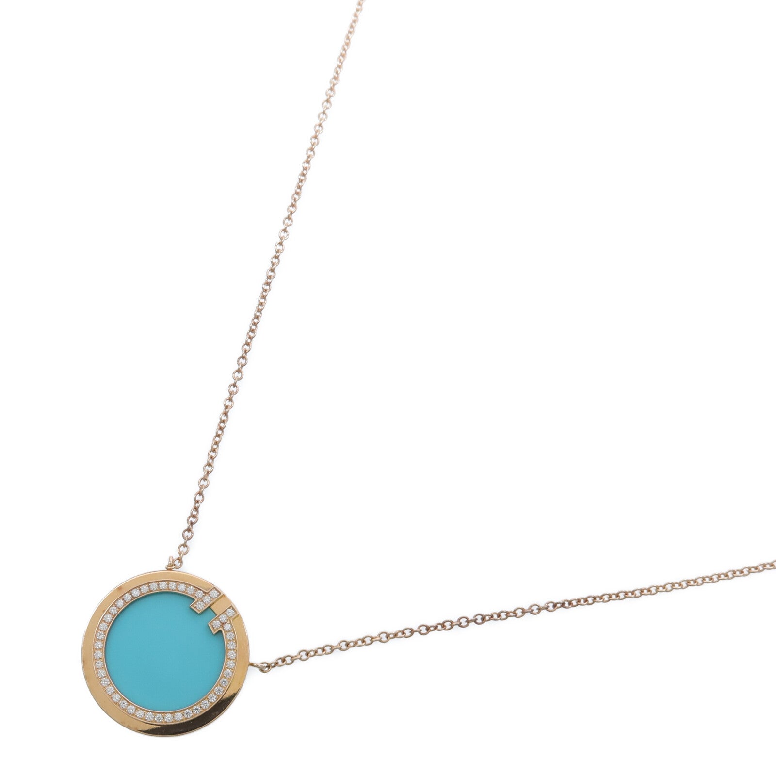 TIFFANY＆CO 18K玫瑰金T Diamond Turquoise Circle Necklace鑽石/綠松石項鍊
