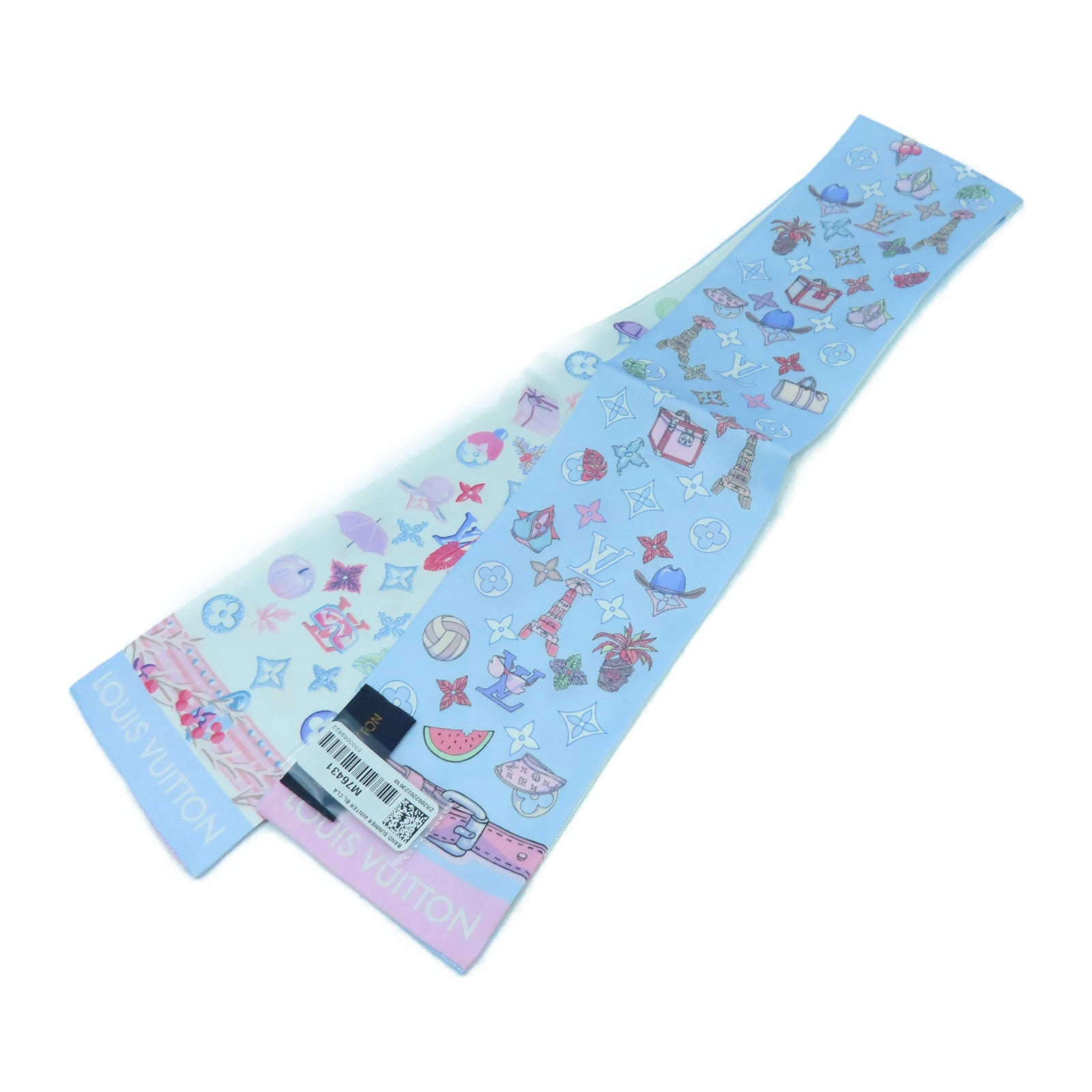 LOUIS VUITTON 【激減優惠】絲質Summer Winter Bandeau Scarf圍巾白色/淺藍色/粉紅色