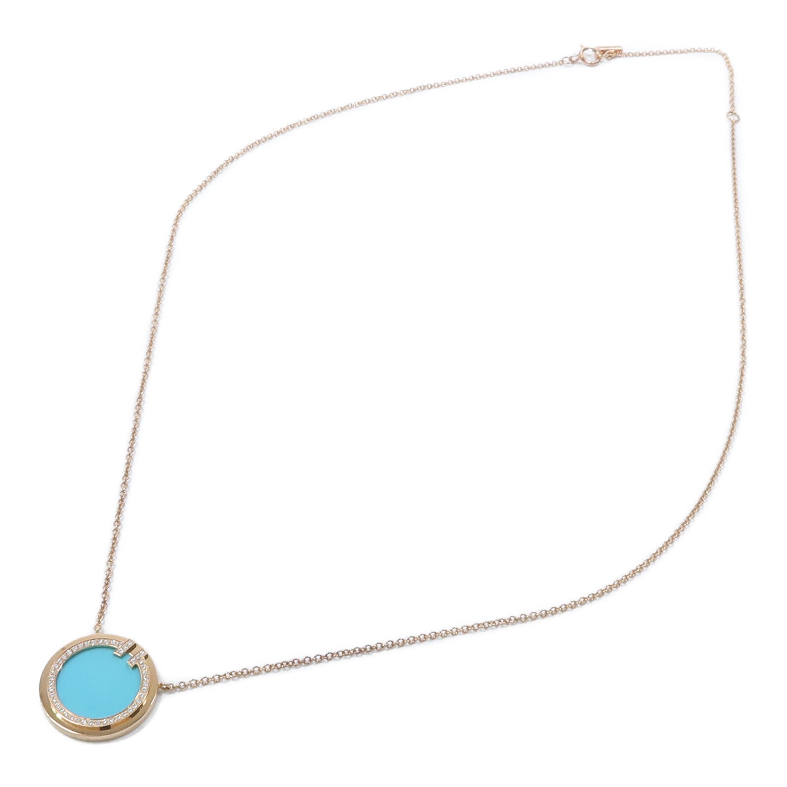 TIFFANY＆CO 18K玫瑰金T Diamond Turquoise Circle Necklace鑽石/綠松石項鍊