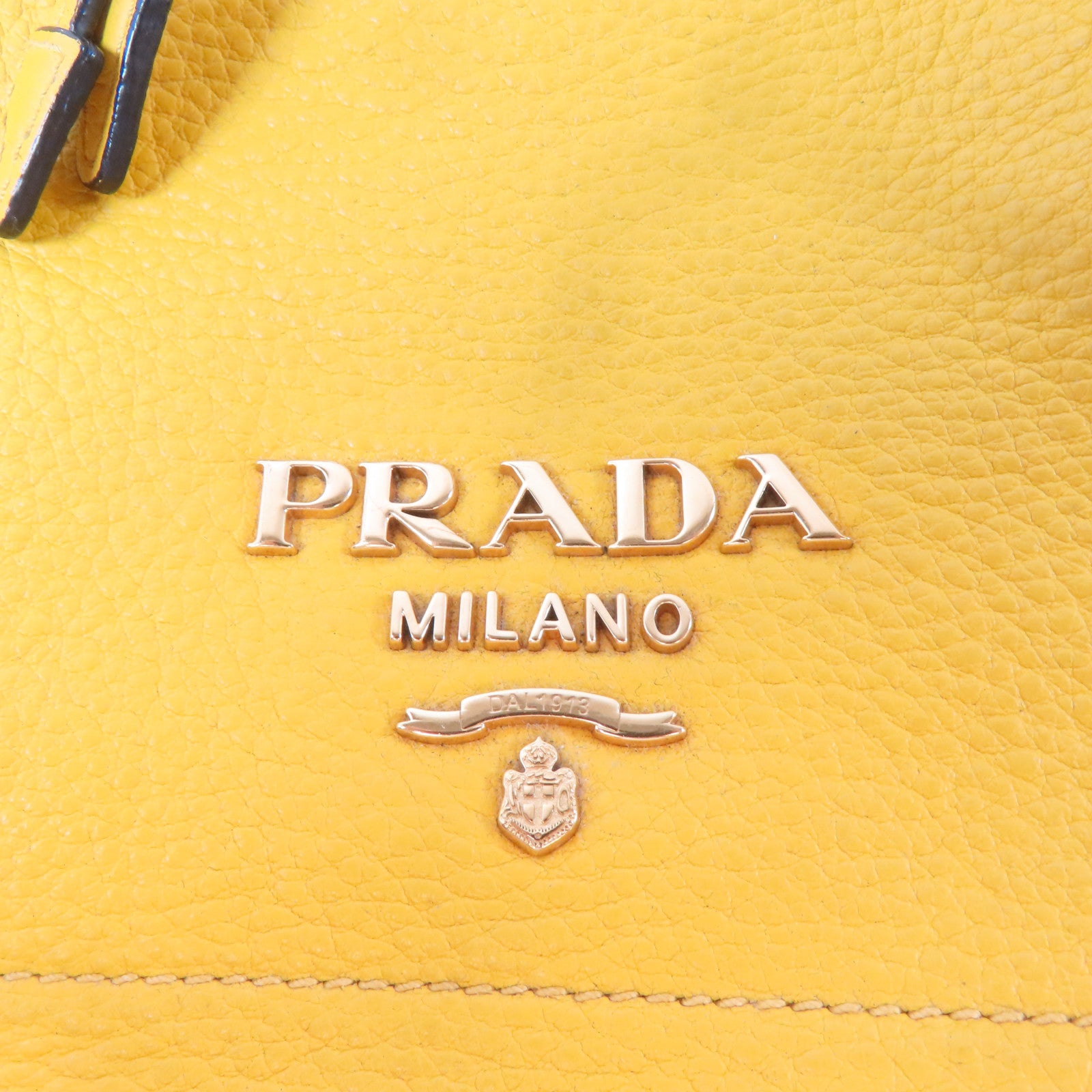 PRADA 牛皮皮革Drawstring Shoulder Bag金扣手挽肩背兩用袋黃色