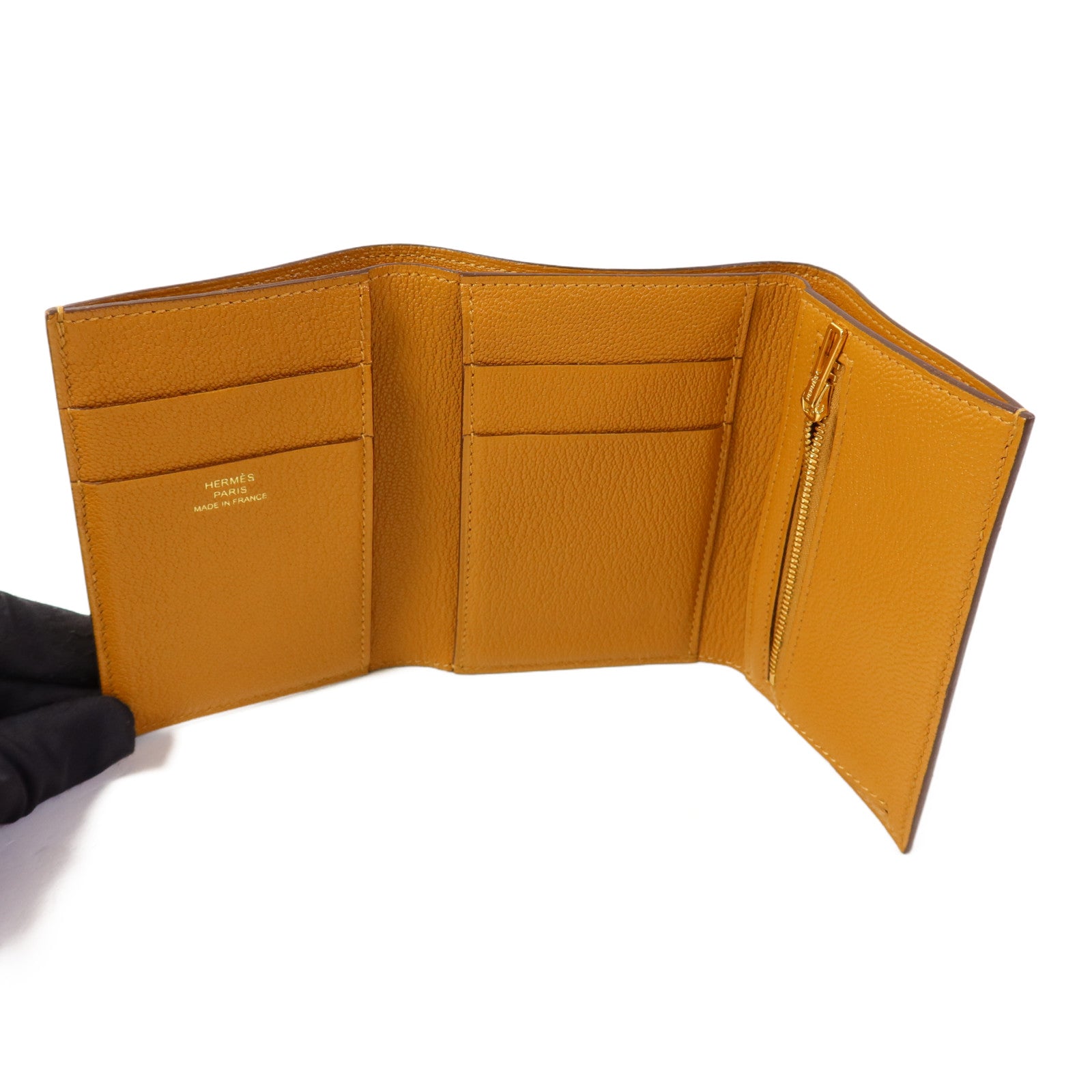HERMES Chevre皮革Bearn Wallet金扣錢包Sesame