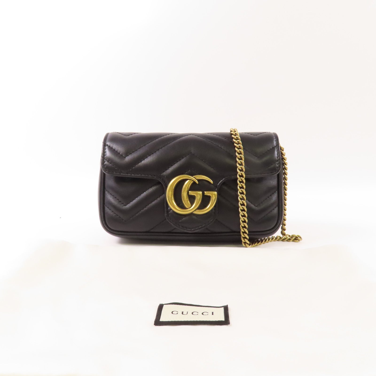 GUCCI Chevron皮革GG Marmont Super Mini Bag金扣鏈帶肩背袋