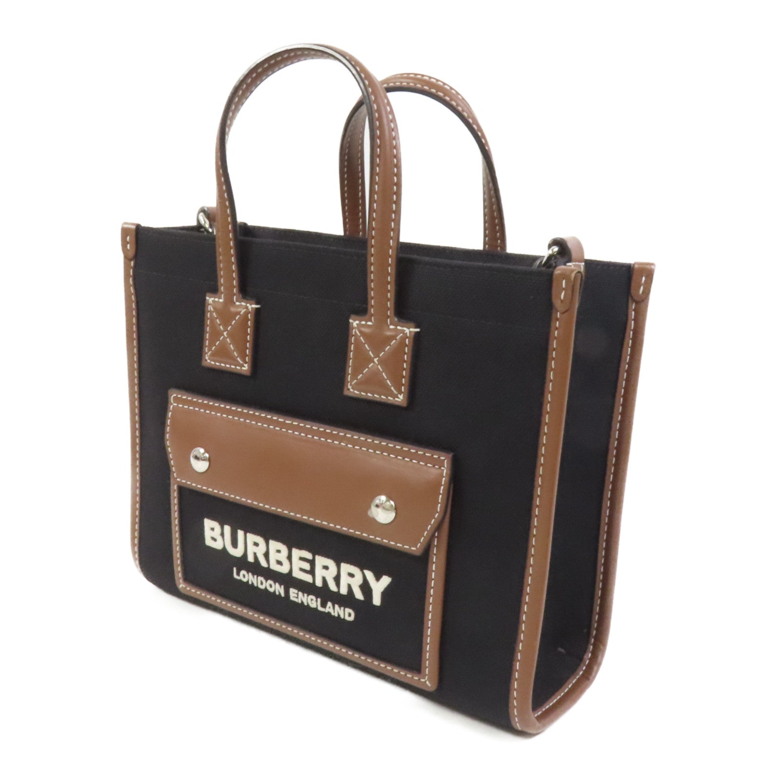 BURBERRY 帆布Mini Freya銀扣手挽肩背兩用袋
