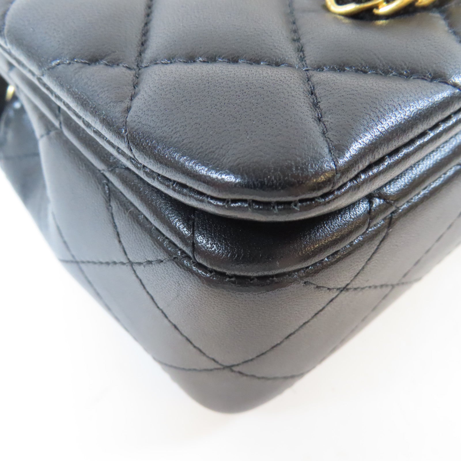 CHANEL 菱格羊皮皮革Mini Flap Bag金扣鏈帶肩背袋黑色