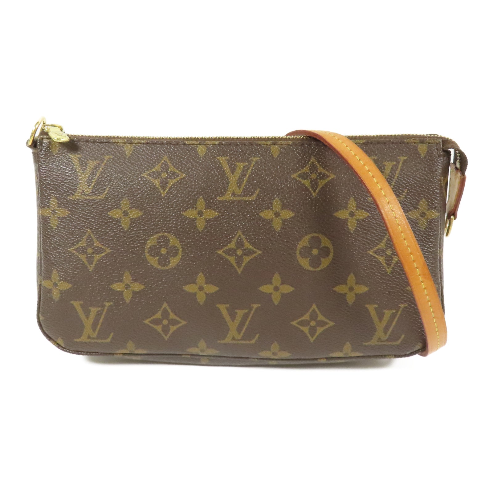 LOUIS VUITTON Monogram Pochette Accessoires金扣手拿包棕色