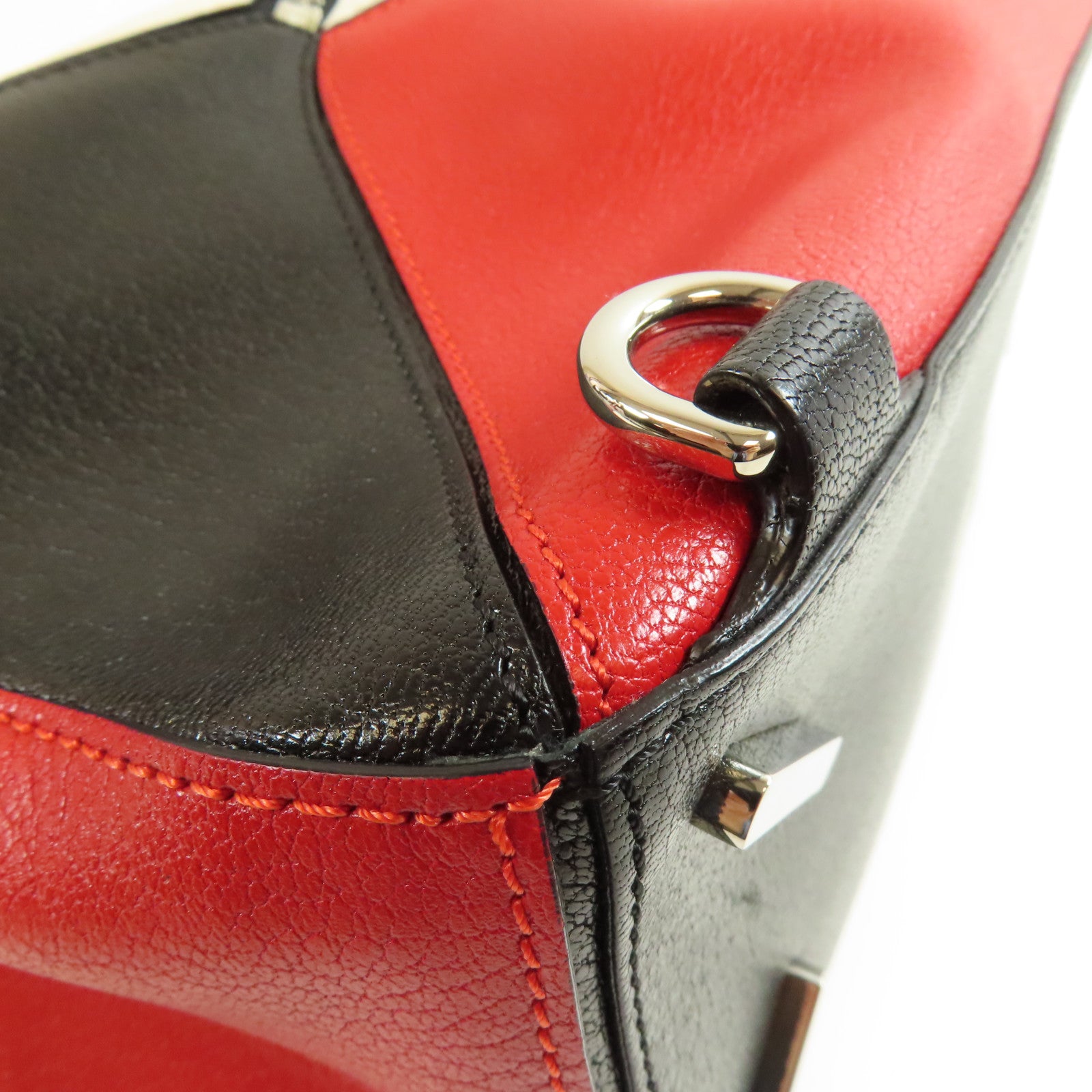 LOEWE SHW Puzzle Medium 2 Way Shoulder Hand Bag Calfskin Leather White Red