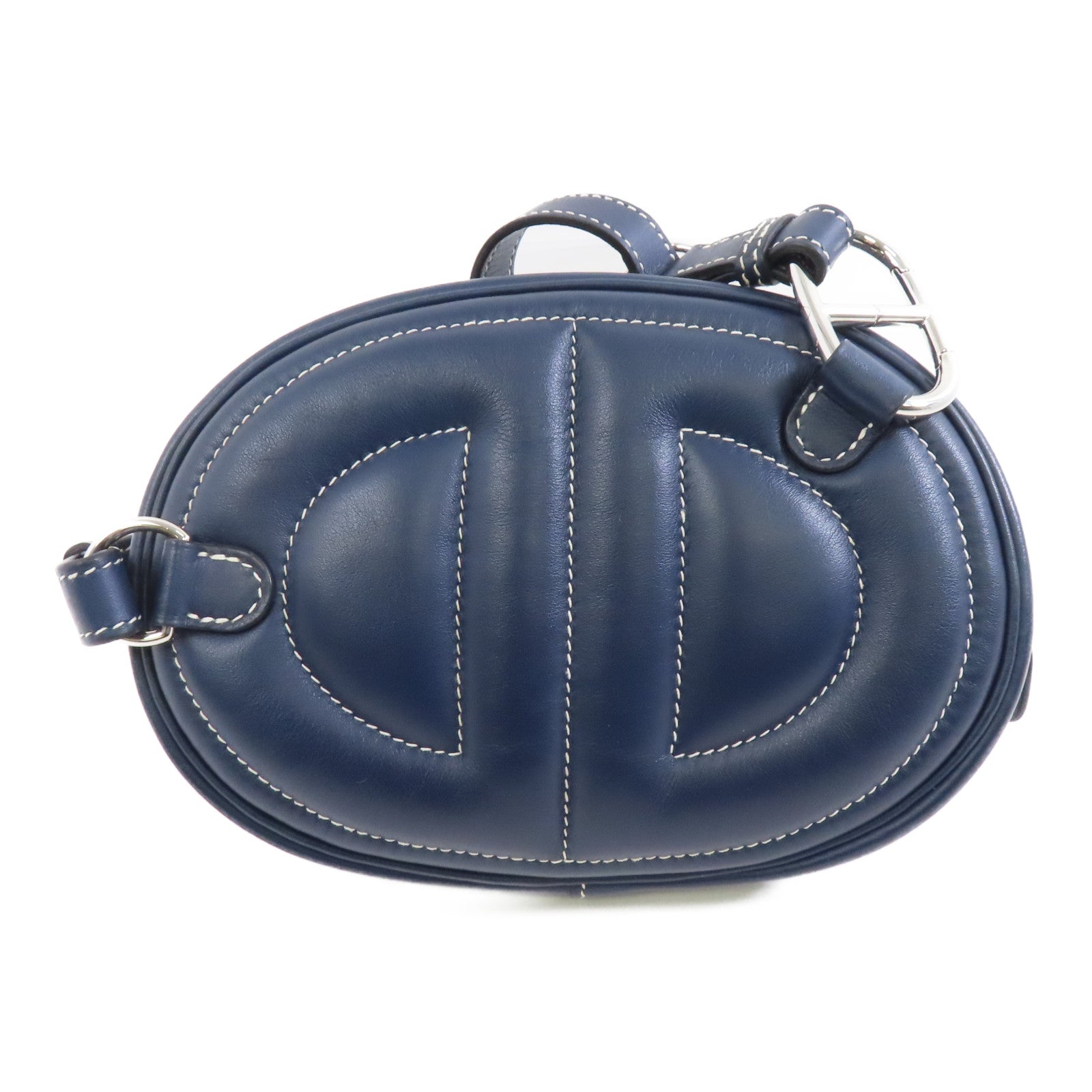 HERMES Swift皮革The Loop Belt銀扣肩背袋深藍色