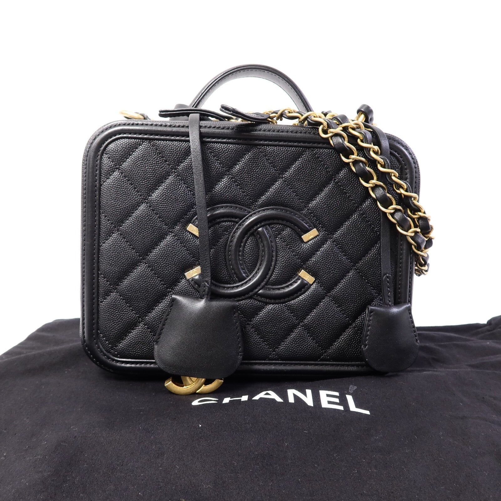 CHANEL 牛皮皮革CC Filigree Vanity Case Medium手挽肩背兩用袋