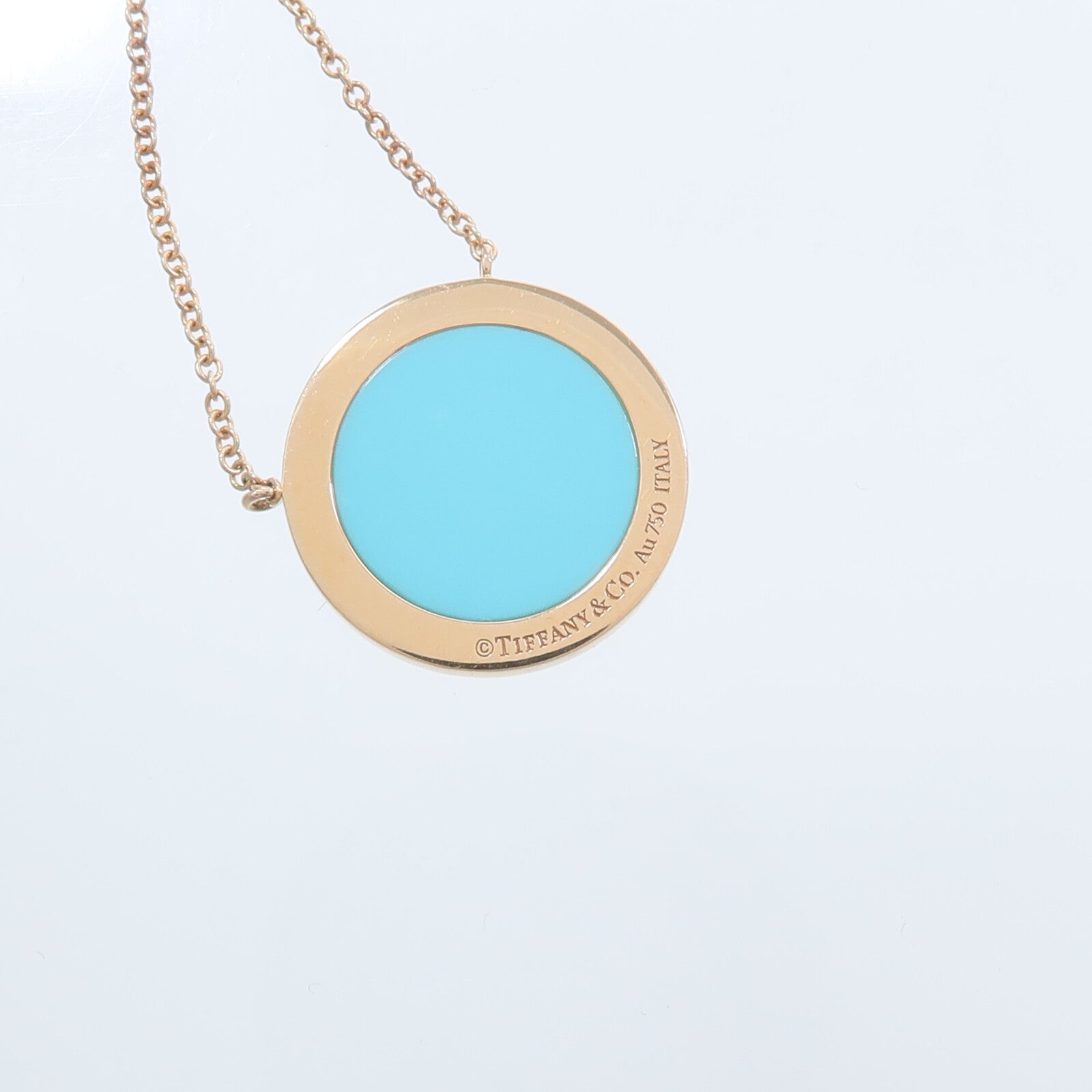 TIFFANY＆CO 18K玫瑰金T Diamond Turquoise Circle Necklace鑽石/綠松石項鍊