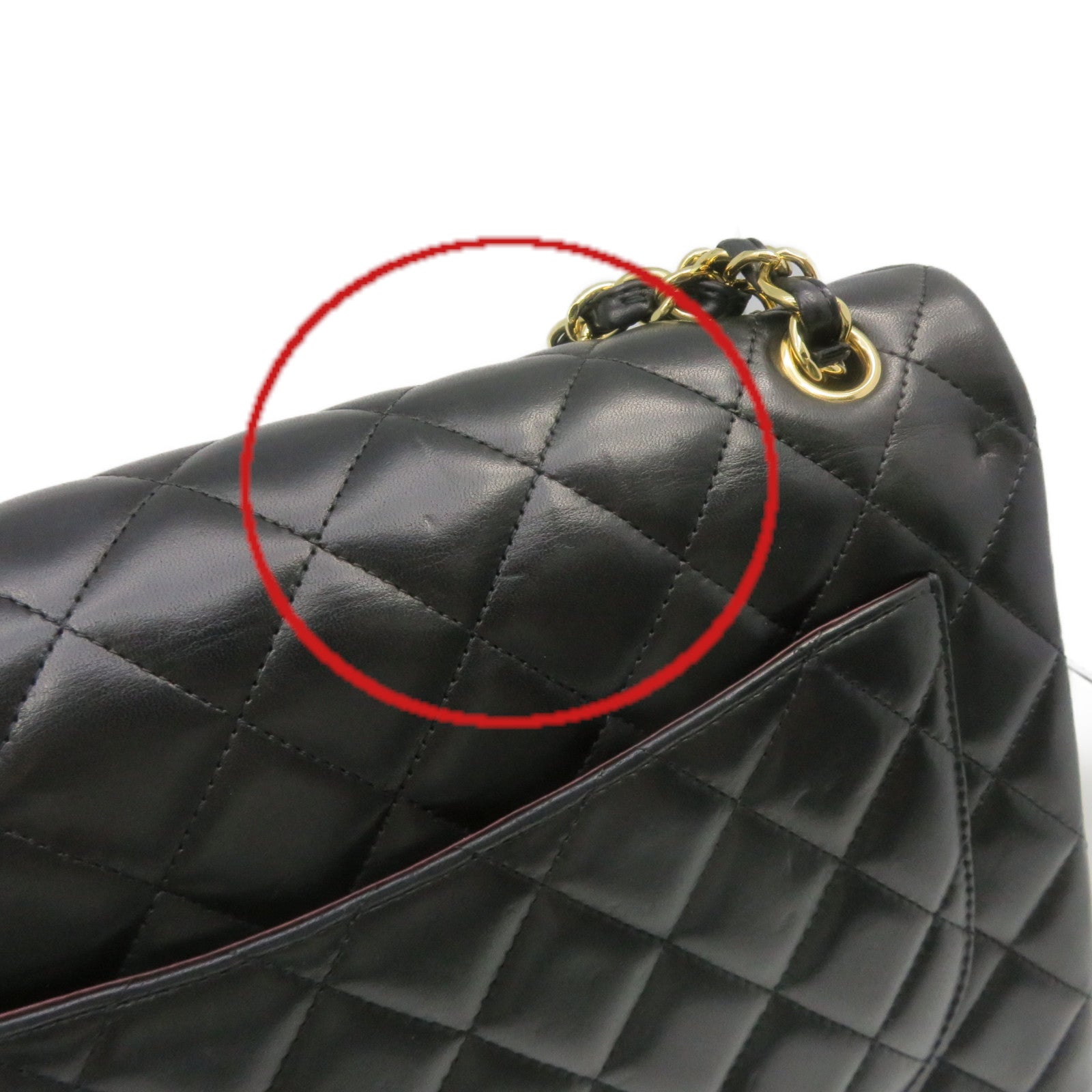 CHANEL rhombus sheepskin leather Maxi Jumbo Chain Shoulder Bag gold buckle chain shoulder bag black