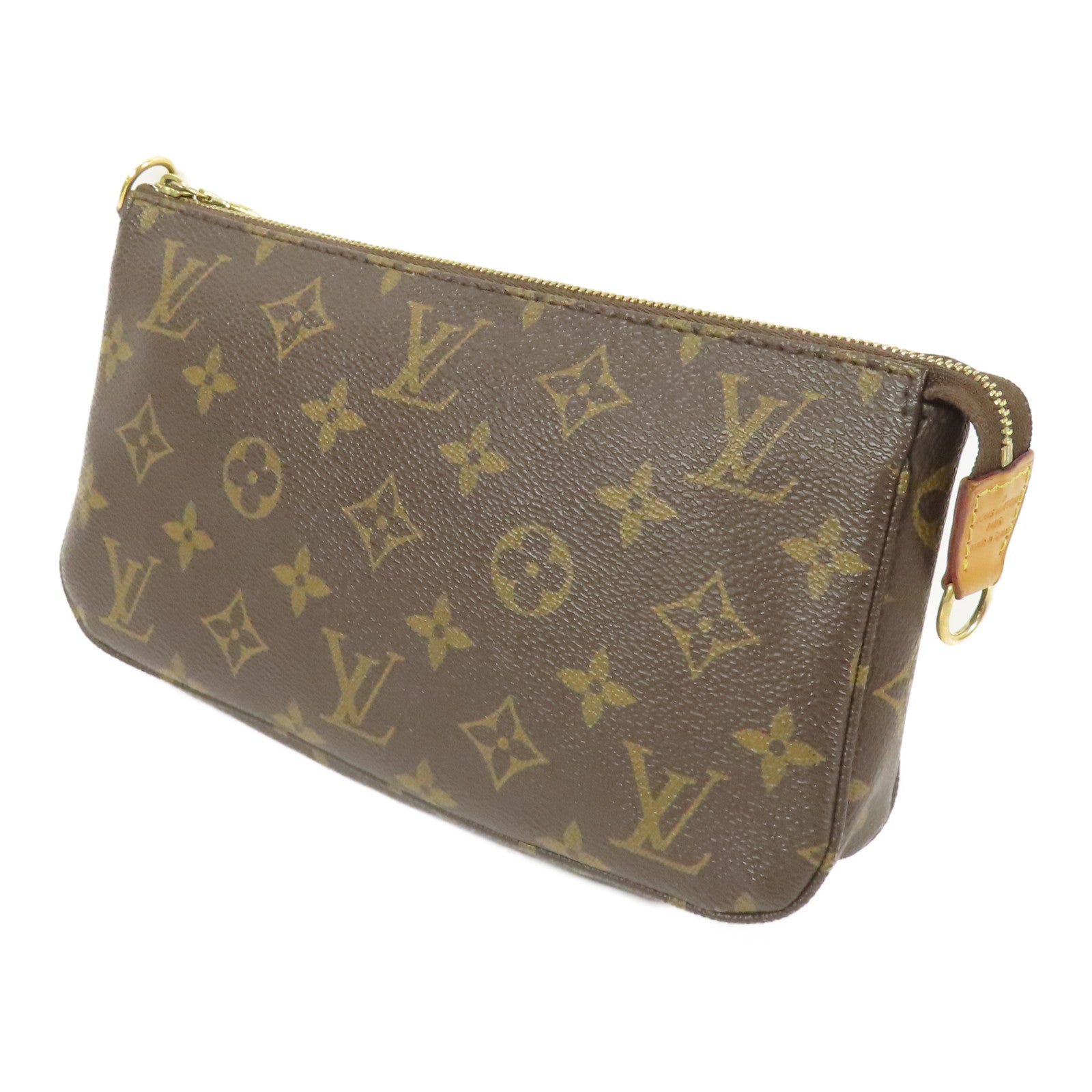 LOUIS VUITTON Monogram Pochette Accessoires金扣手拿包棕色