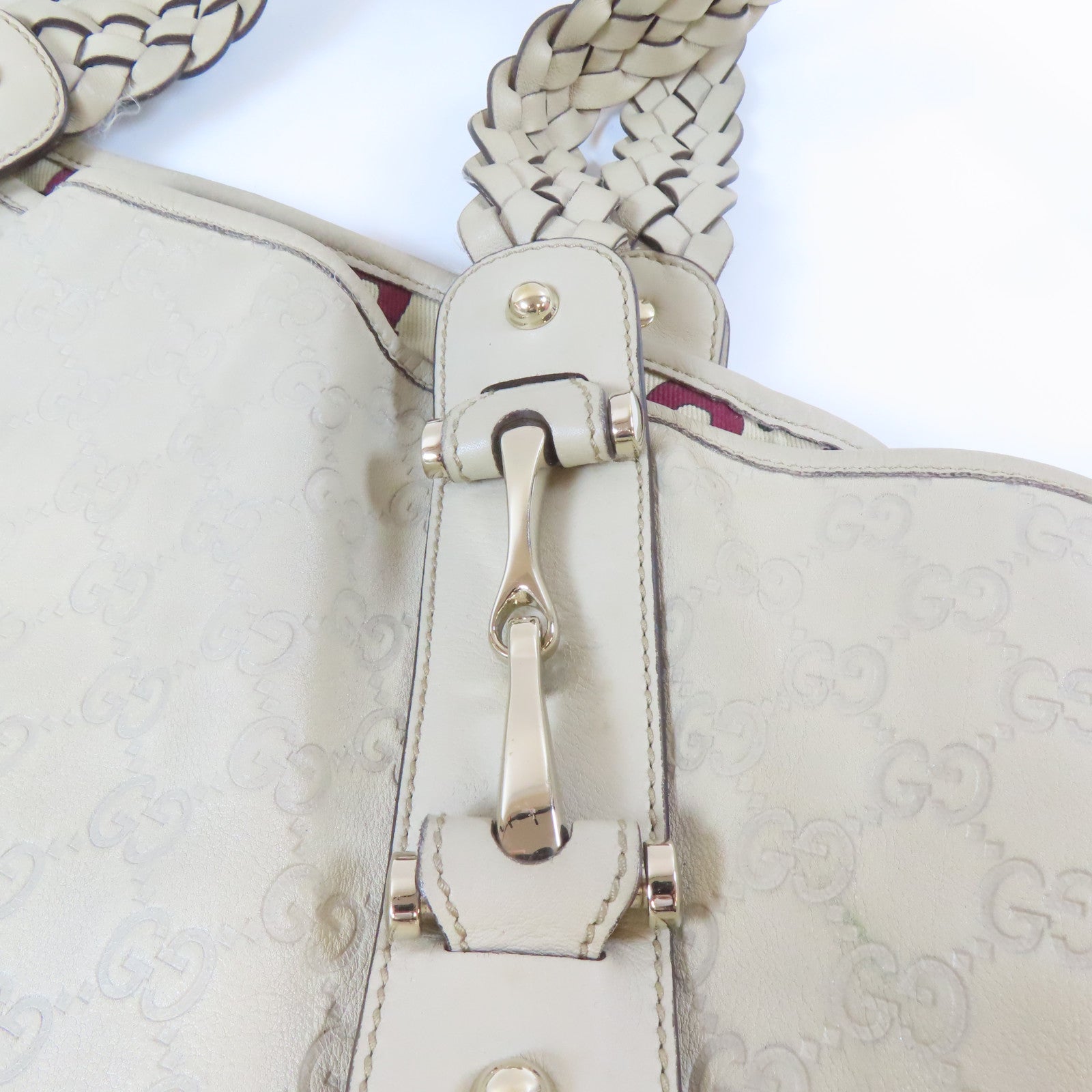 GUCCI 【清倉大減價】牛皮皮革Shoulder Bag銀扣肩背袋白色