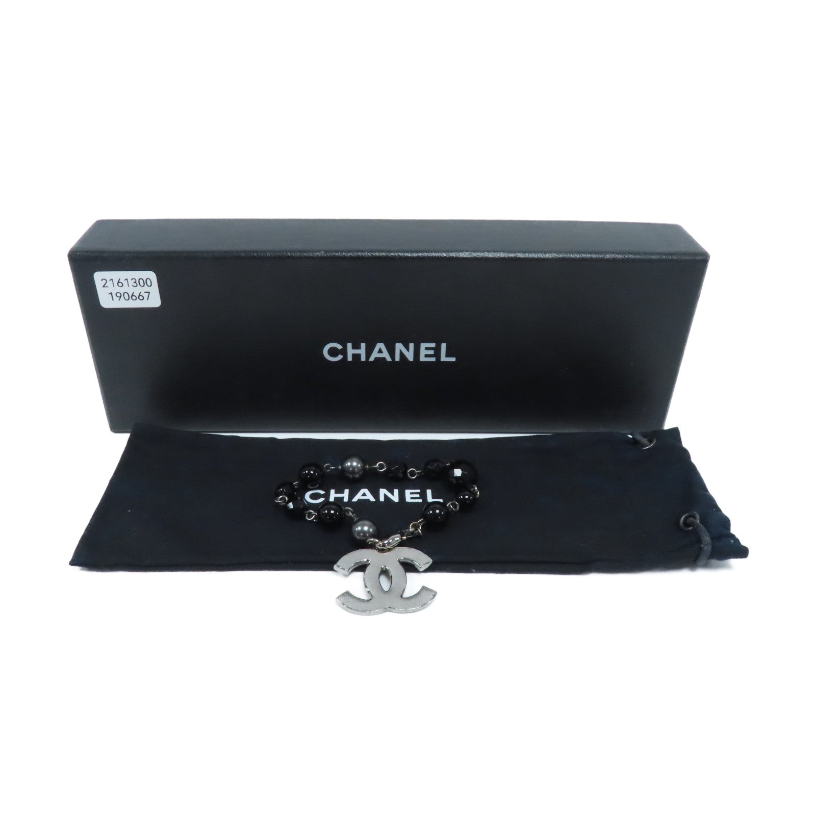 CHANEL PVC CC Bead Bracelet銀扣手鏈黑色
