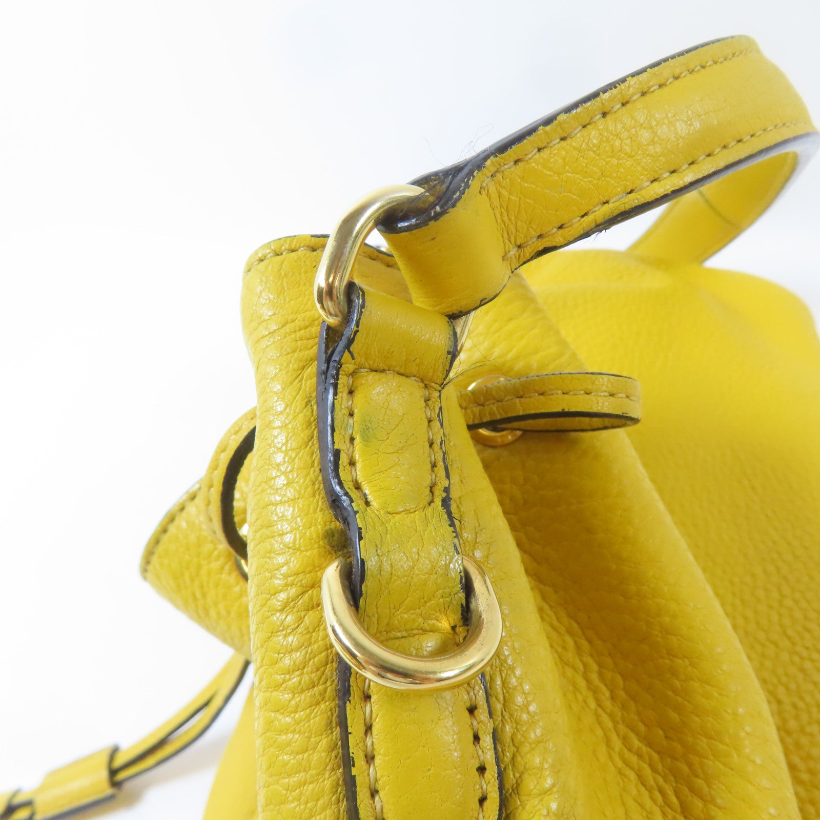 PRADA 牛皮皮革Drawstring Shoulder Bag金扣手挽肩背兩用袋黃色