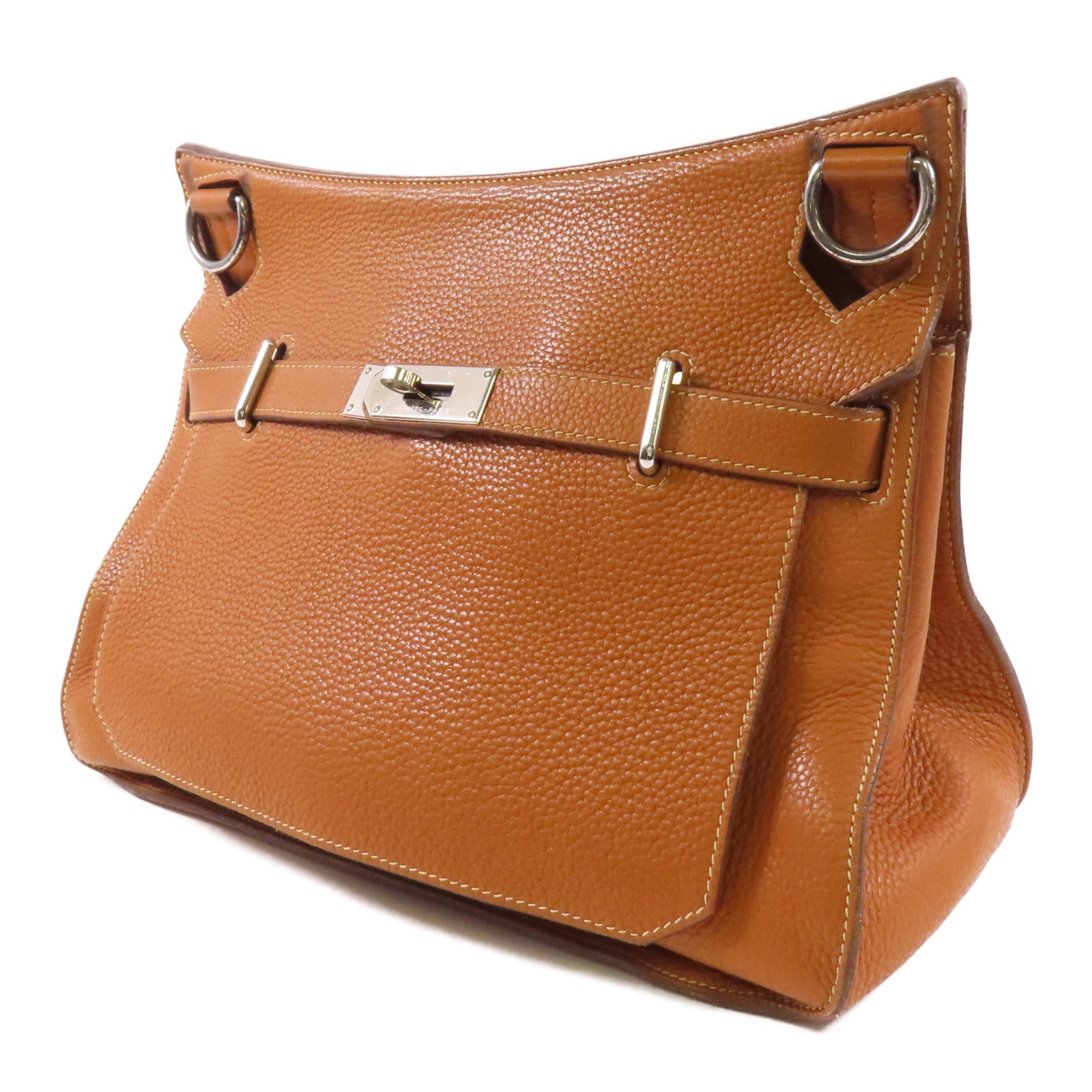 HERMES Clemence皮革Jypsiere 34銀扣肩背袋37 Gold