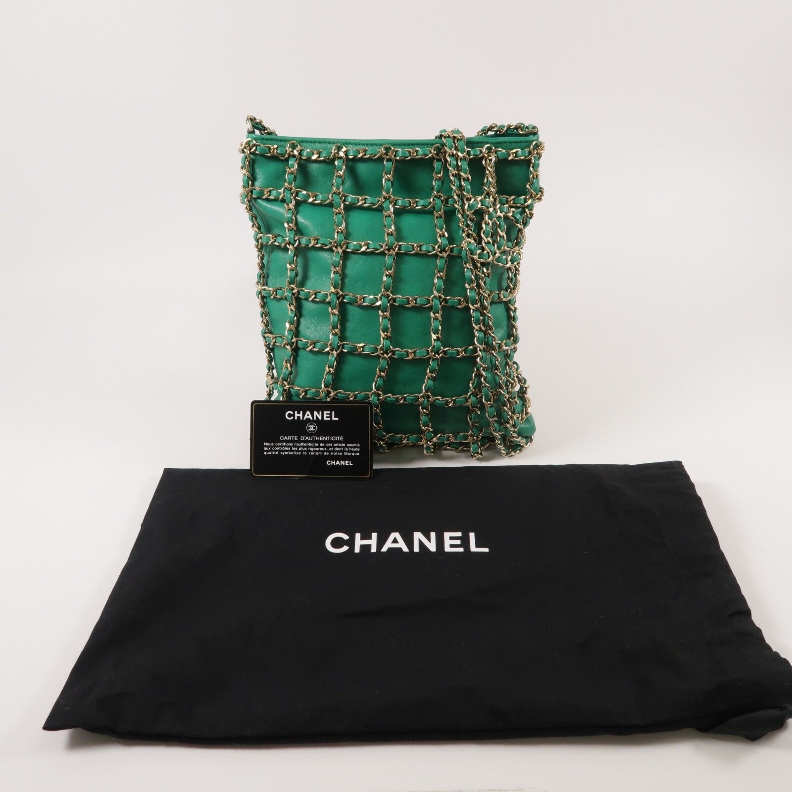 CHANEL 羊皮皮革Chain Cage Shopping Tote鏈帶肩背袋