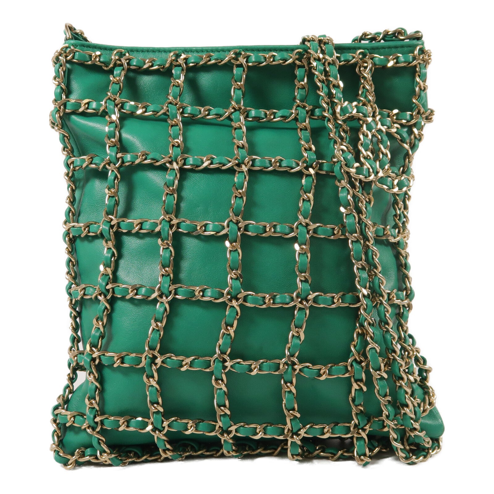 CHANEL 羊皮皮革Chain Cage Shopping Tote鏈帶肩背袋