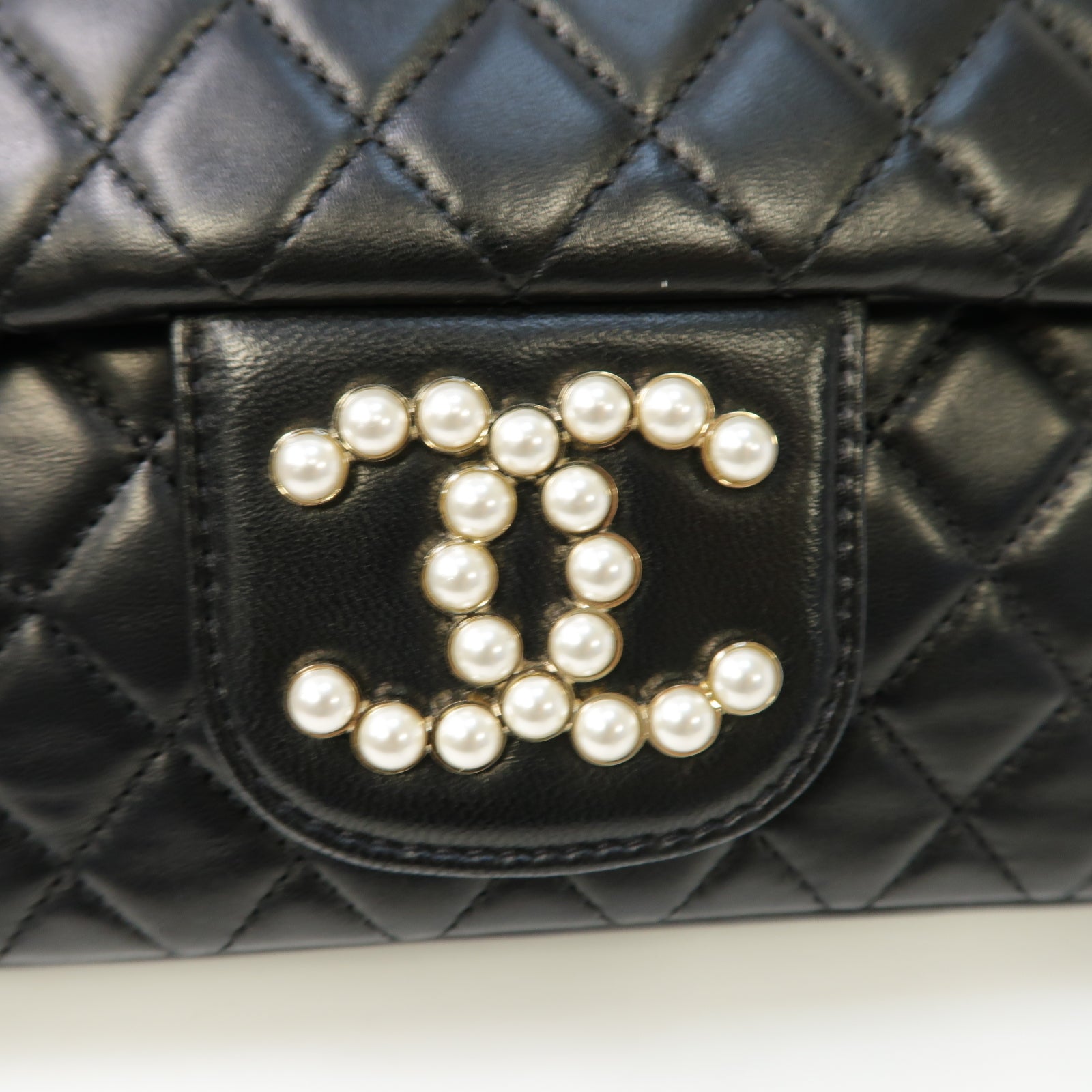 CHANEL 菱格羊皮皮革Westminster Pearl銀扣鏈帶肩背袋黑色