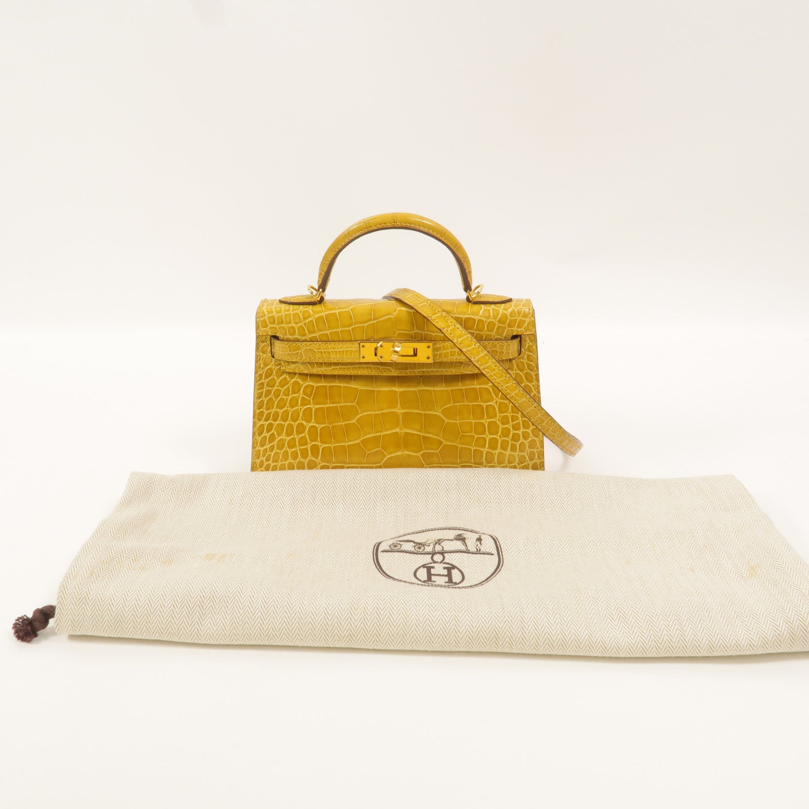HERMES Alligator皮革Mini Kelly手挽肩背兩用袋Jaune Ambre