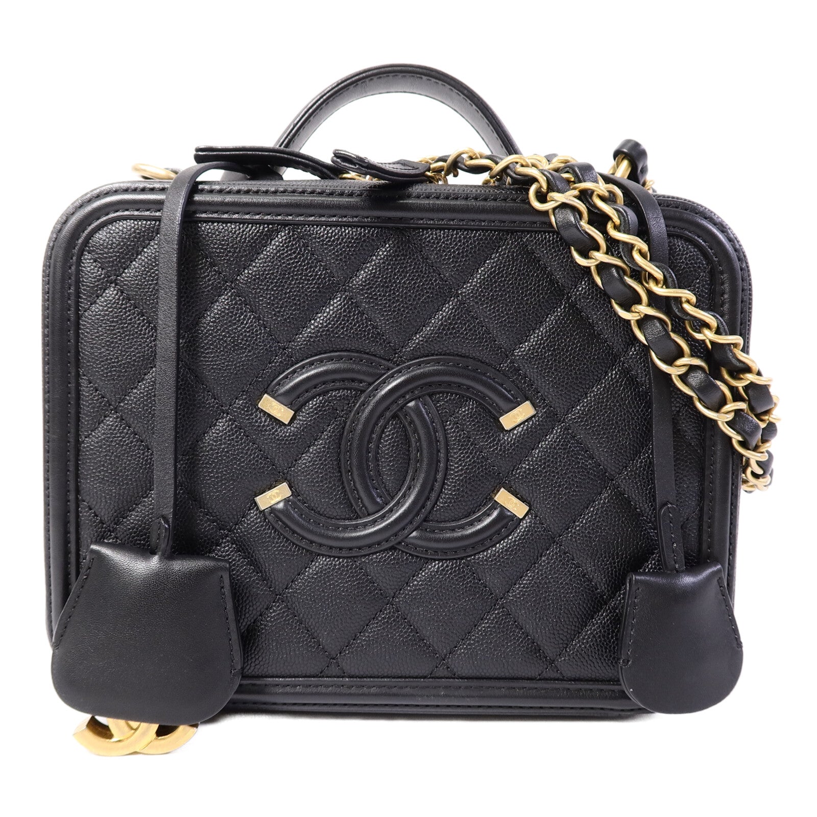 CHANEL 牛皮皮革CC Filigree Vanity Case Medium手挽肩背兩用袋