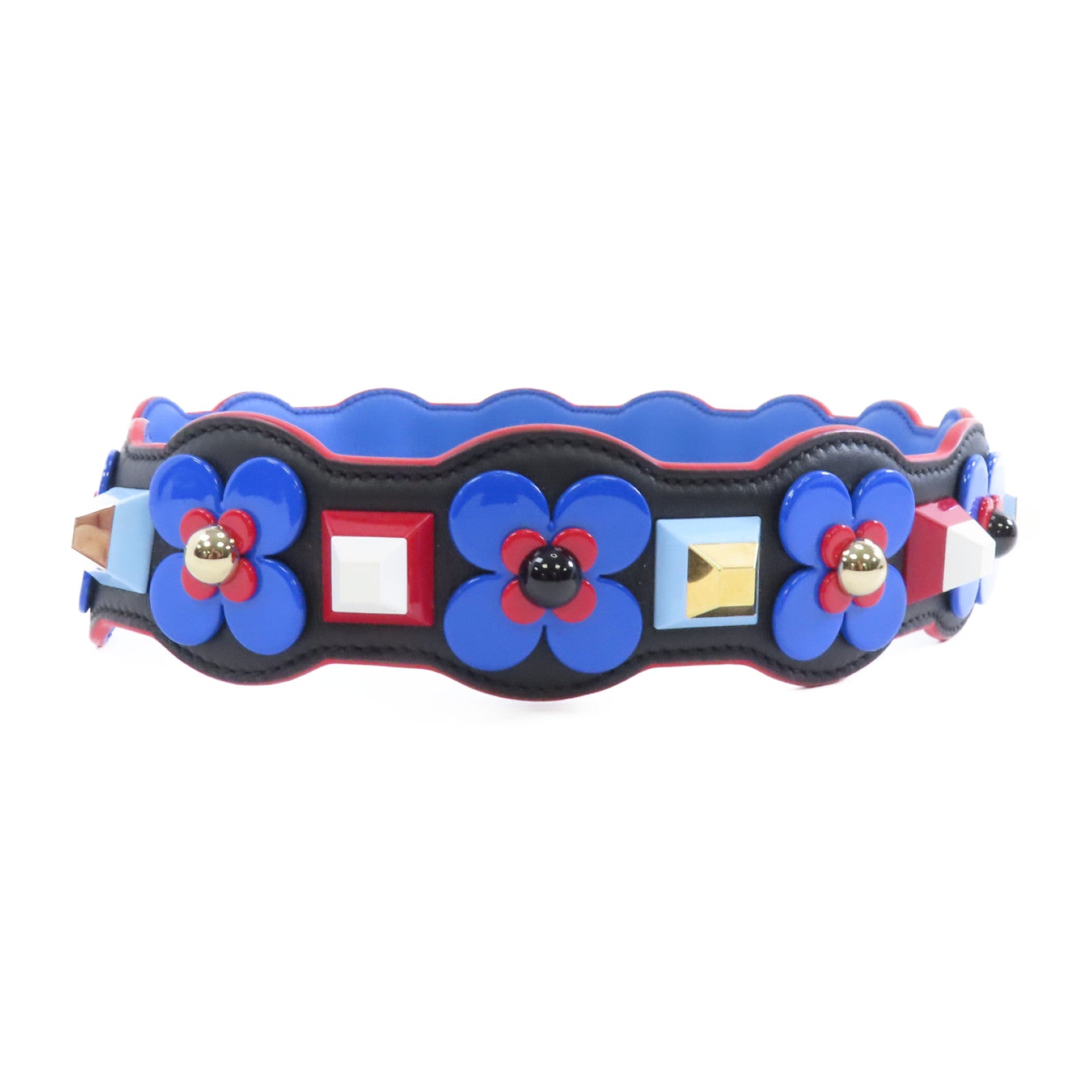 FENDI 牛皮皮革Shoulder Strap銀扣掛飾黑色/彩色