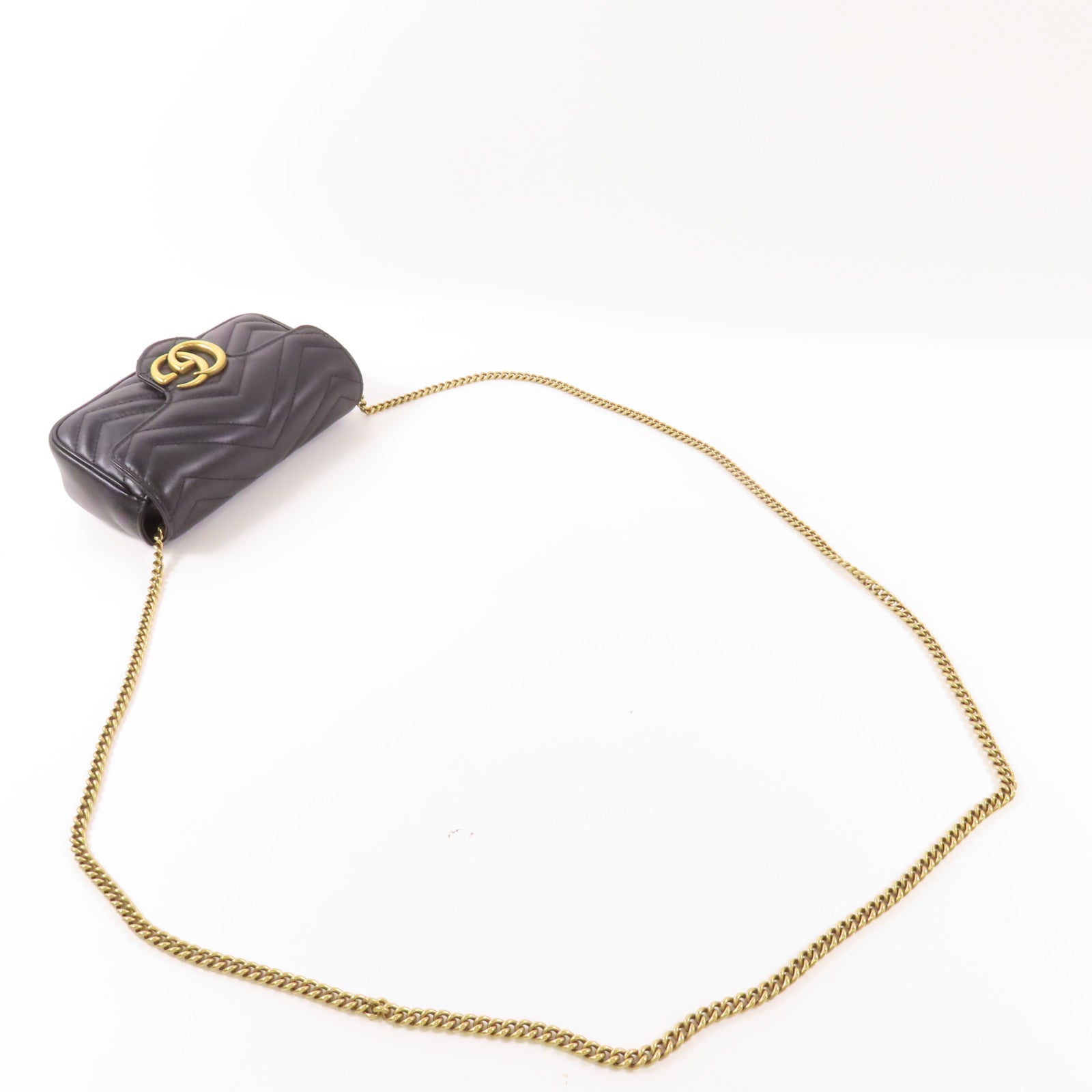 GUCCI Chevron皮革GG Marmont Super Mini Bag金扣鏈帶肩背袋